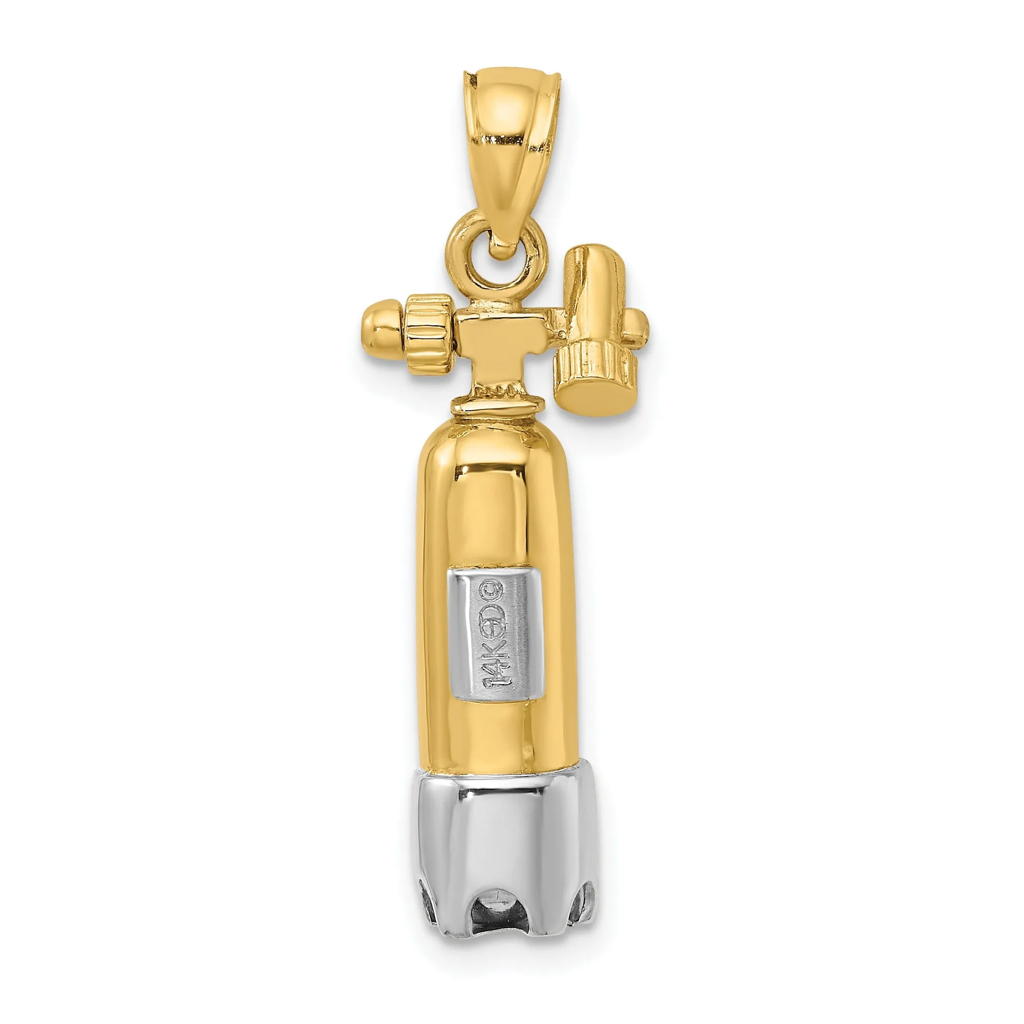 14k Two-Tone Gold Polish Finish 3-Dimensional Single Scuba Tank Charm Pendant