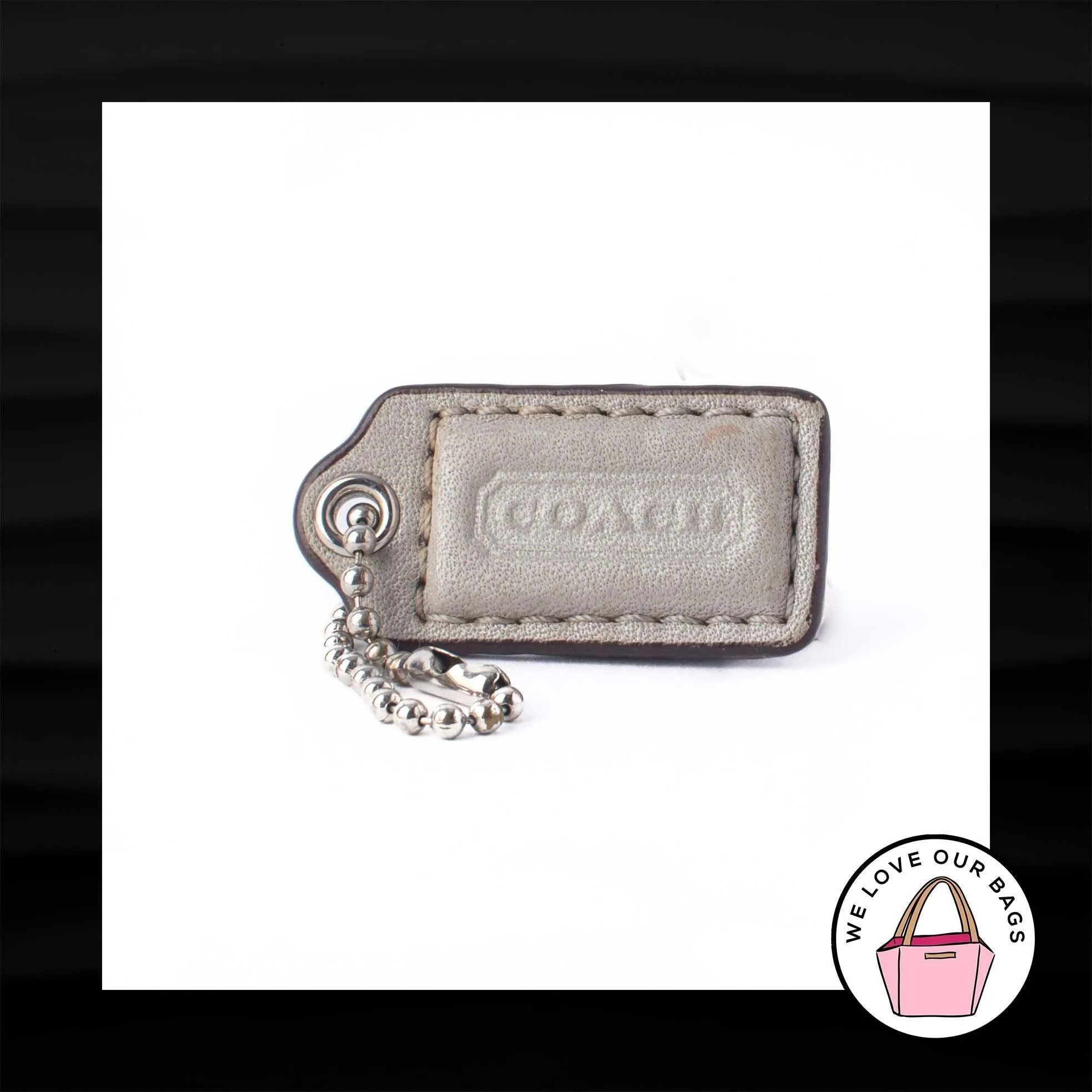 1.5" Small COACH LIGHT GRAY LEATHER KEY FOB CHARM KEYCHAIN HANG TAG WRISTLET