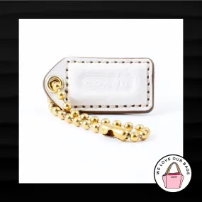 1.5" Small COACH WHITE LEATHER BRASS KEY FOB CHARM KEYCHAIN HANG TAG WRISTLET