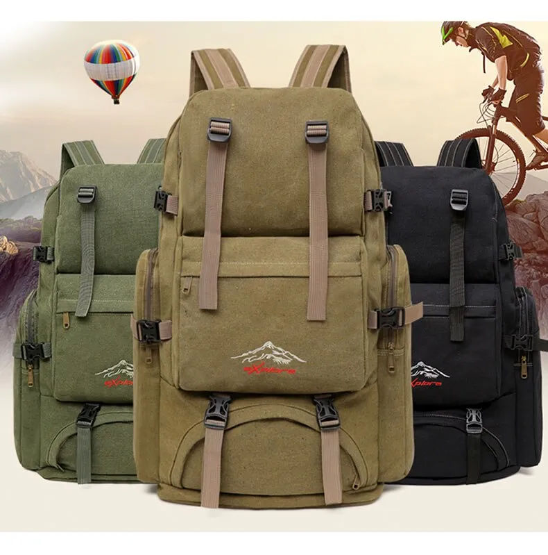 60L Large Canvas Camping Hiking Backpack