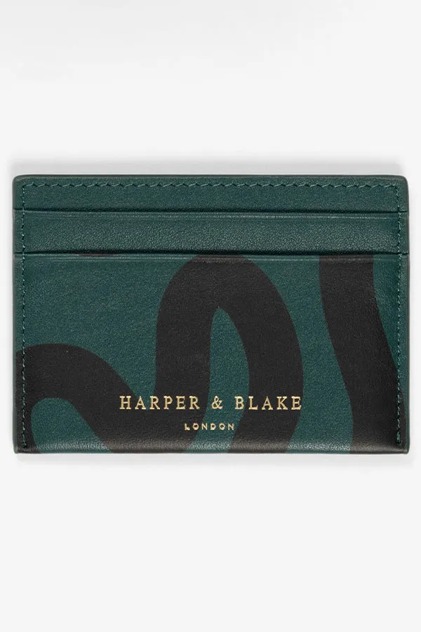 Abstract Swirl Lines Leather Card Holder (Dark Green)