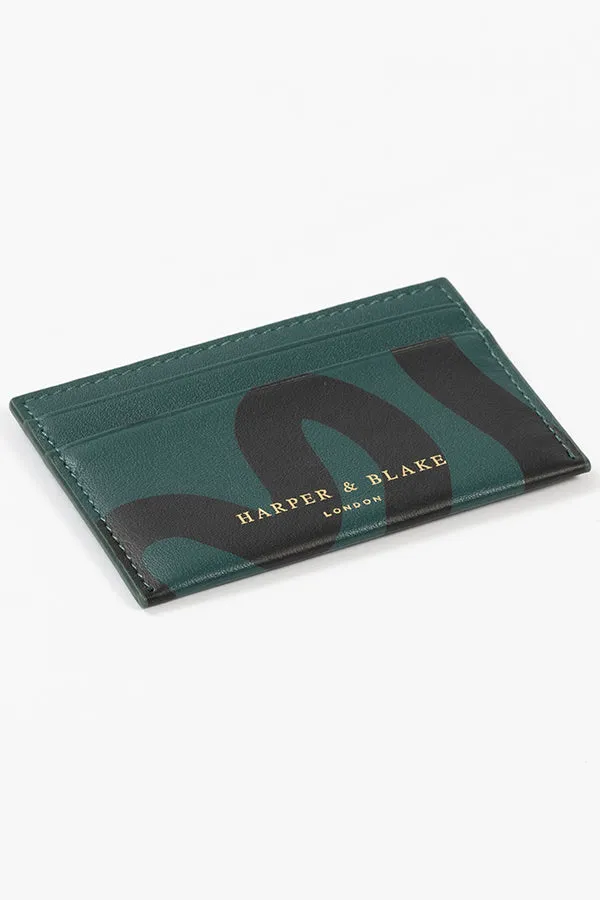 Abstract Swirl Lines Leather Card Holder (Dark Green)