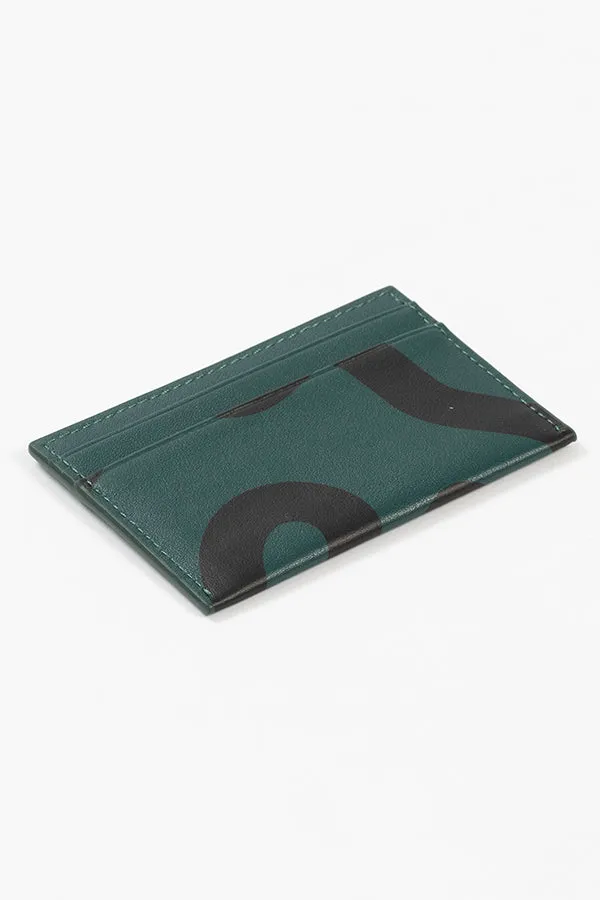 Abstract Swirl Lines Leather Card Holder (Dark Green)