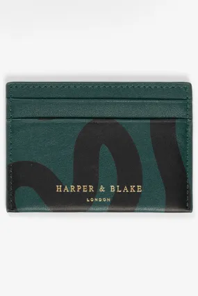 Abstract Swirl Lines Leather Card Holder (Dark Green)