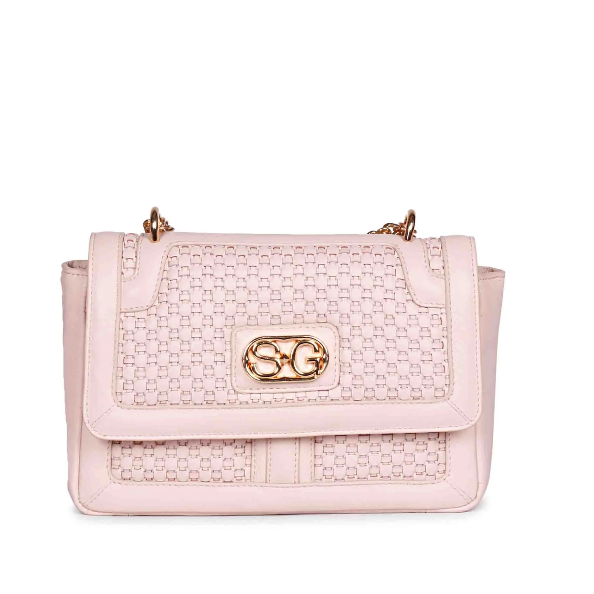 Addie Pink Blush Hand Woven Leather Sling Bags