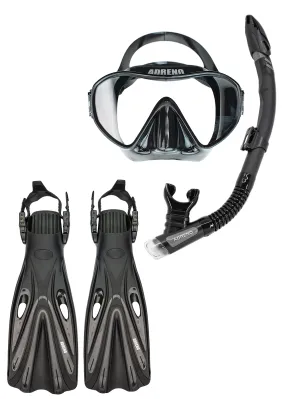 Adreno Moray Mask - Snorkel & Fin Combo - Black