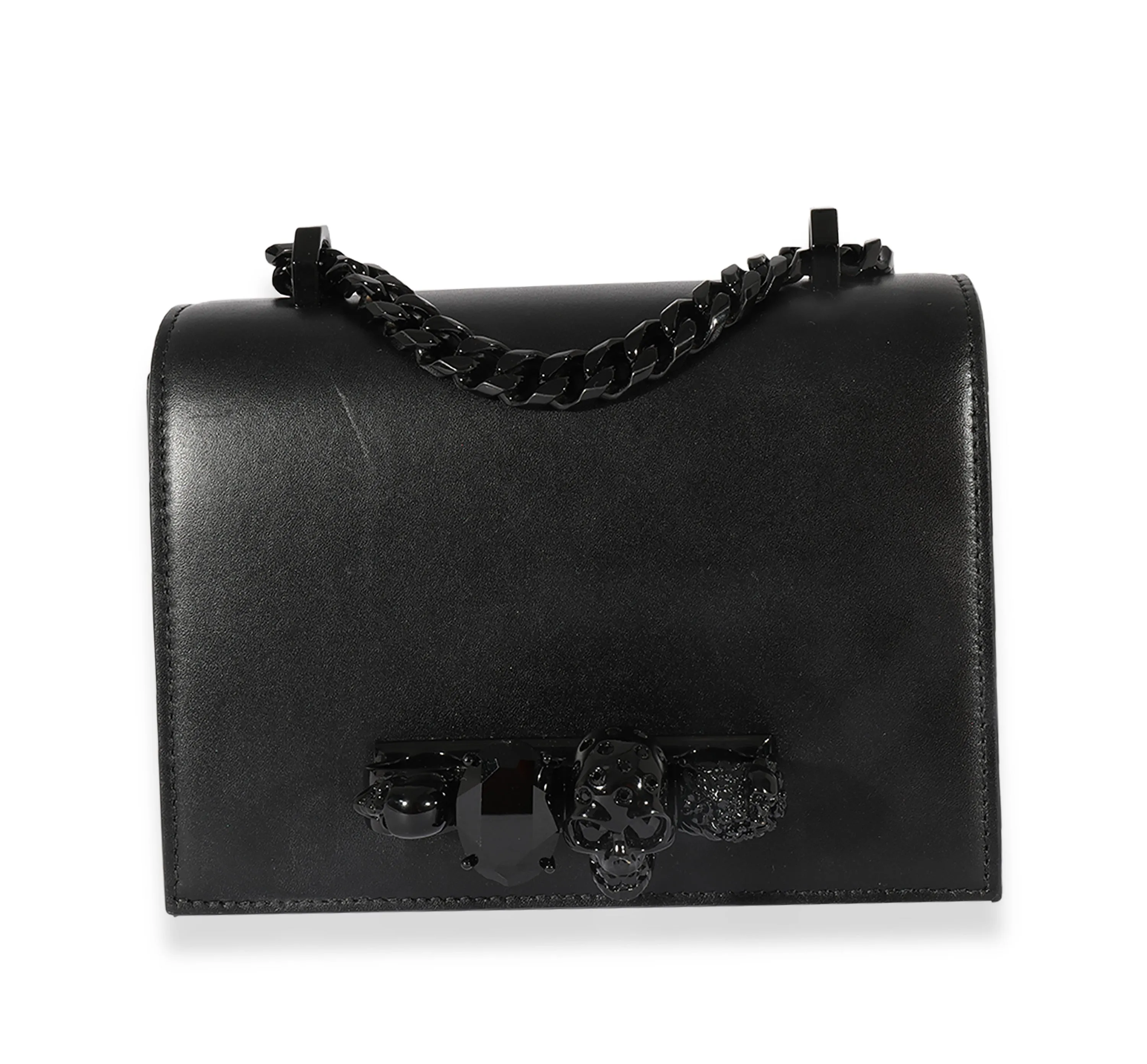 Alexander Mcqueen Black Leather Knuckle Flap Chain Bag