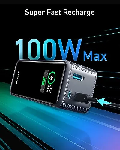 Anker Prime Power Bank, 20,000mAh Portable Charger with 200W Output, Smart Digital Display, 2 USB-C and 1 USB-A Port Compatible with iPhone 15/14/13 Series, Samsung, MacBook, Dell, and More