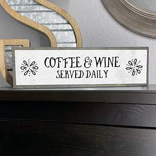 ANVEVO Coffee and Wine Served Daily - Handmade Metal Wood Coffee Sign – Cute Rustic Wall Decor Art - Farmhouse Decorations – Coffee Signs for Home Decor