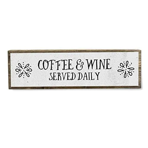 ANVEVO Coffee and Wine Served Daily - Handmade Metal Wood Coffee Sign – Cute Rustic Wall Decor Art - Farmhouse Decorations – Coffee Signs for Home Decor