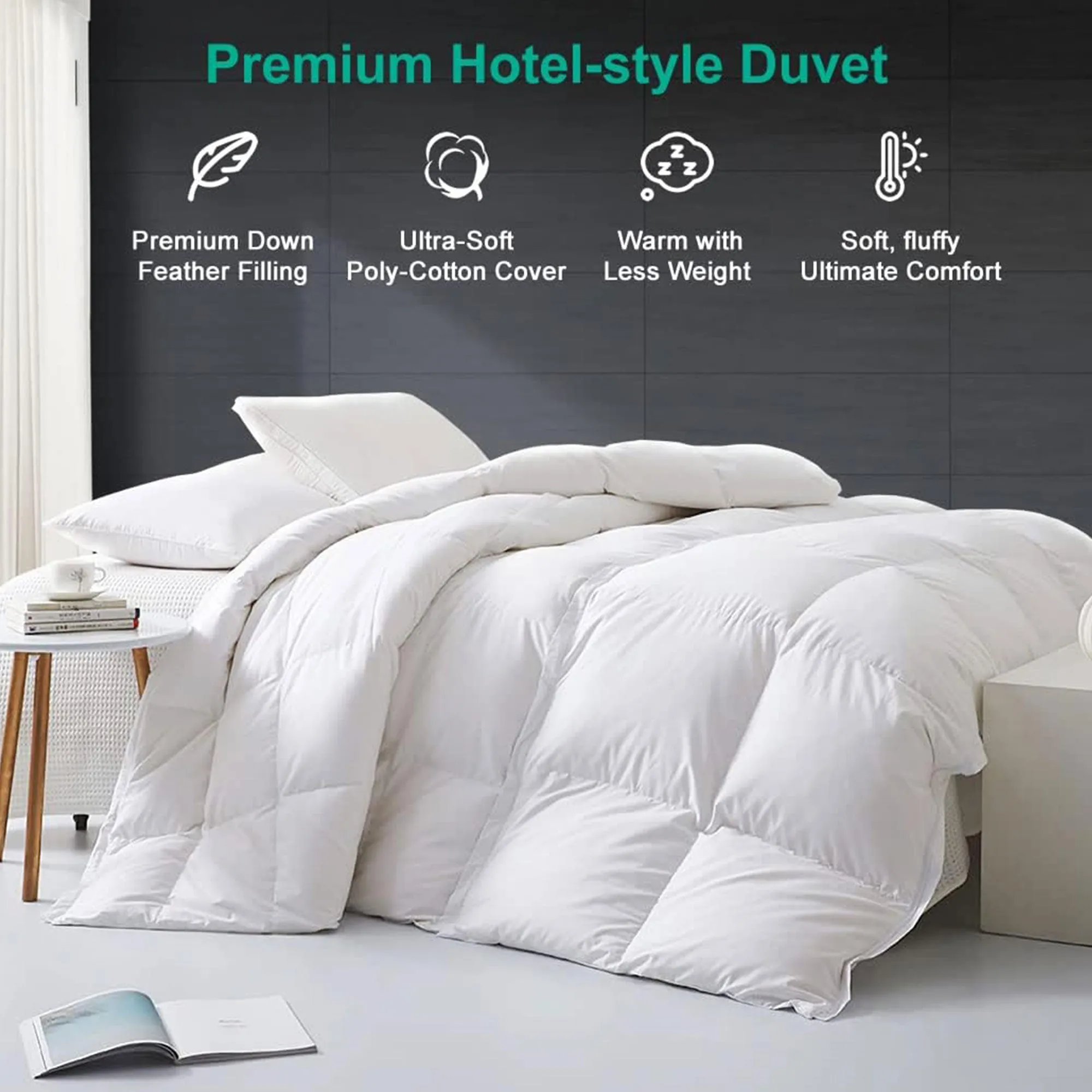 APSMILE Queen Size Heavyweight Feathers Down Poly Cotton Duvet Comforter, White