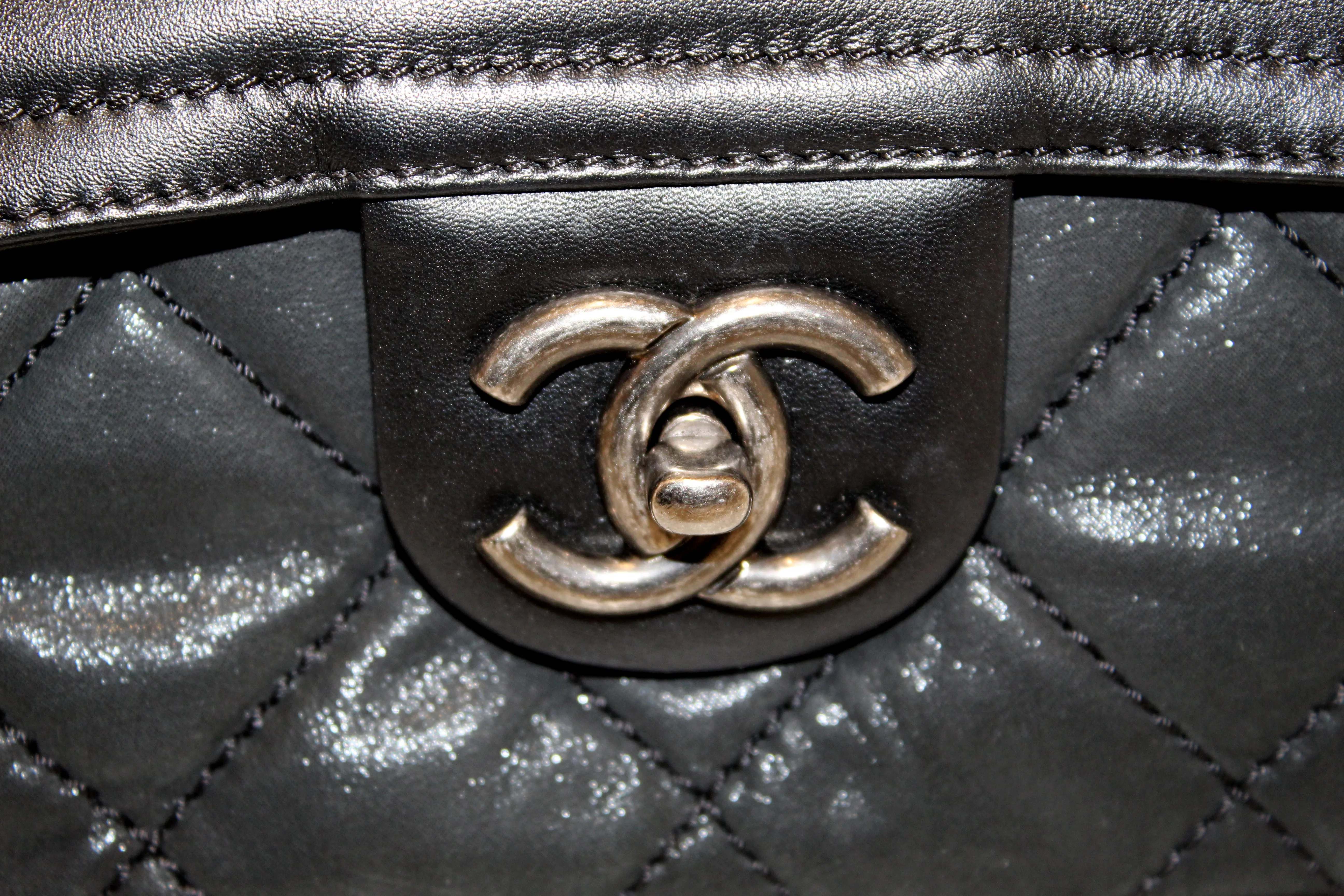 Authentic Chanel Black Irridescent Calfskin In The Mix Shoulder Crossbody bag