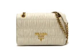 Authentic Prada Off White Matelasse Nappa Leather Flap Chain Bag