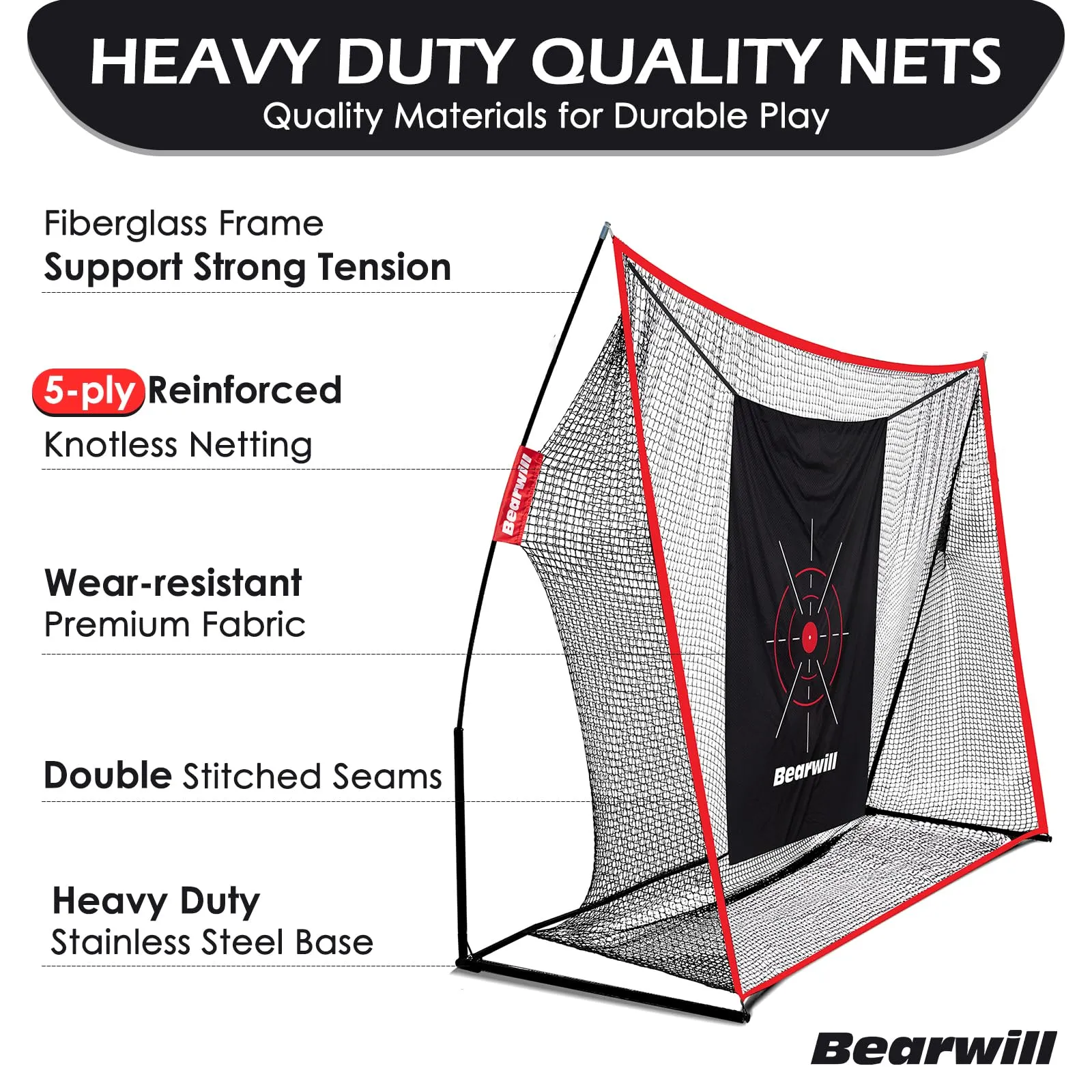 Bearwill Golf Net, 10x7ft Heavy Duty Golf Practice Net with Golf Mat, Target Cloth, 8 Golf Tees, 6 Golf Balls, Carry Bag, Golf Training Net for Backyard Driving Chipping Indoor Outdoor Training