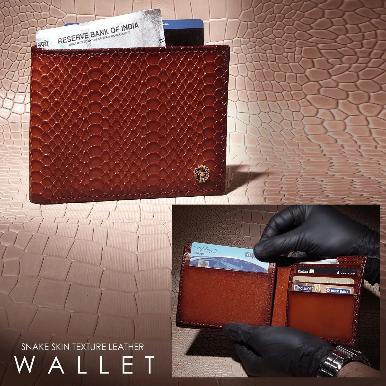 Bi-Fold Snake Skin Textured Tan Wallet