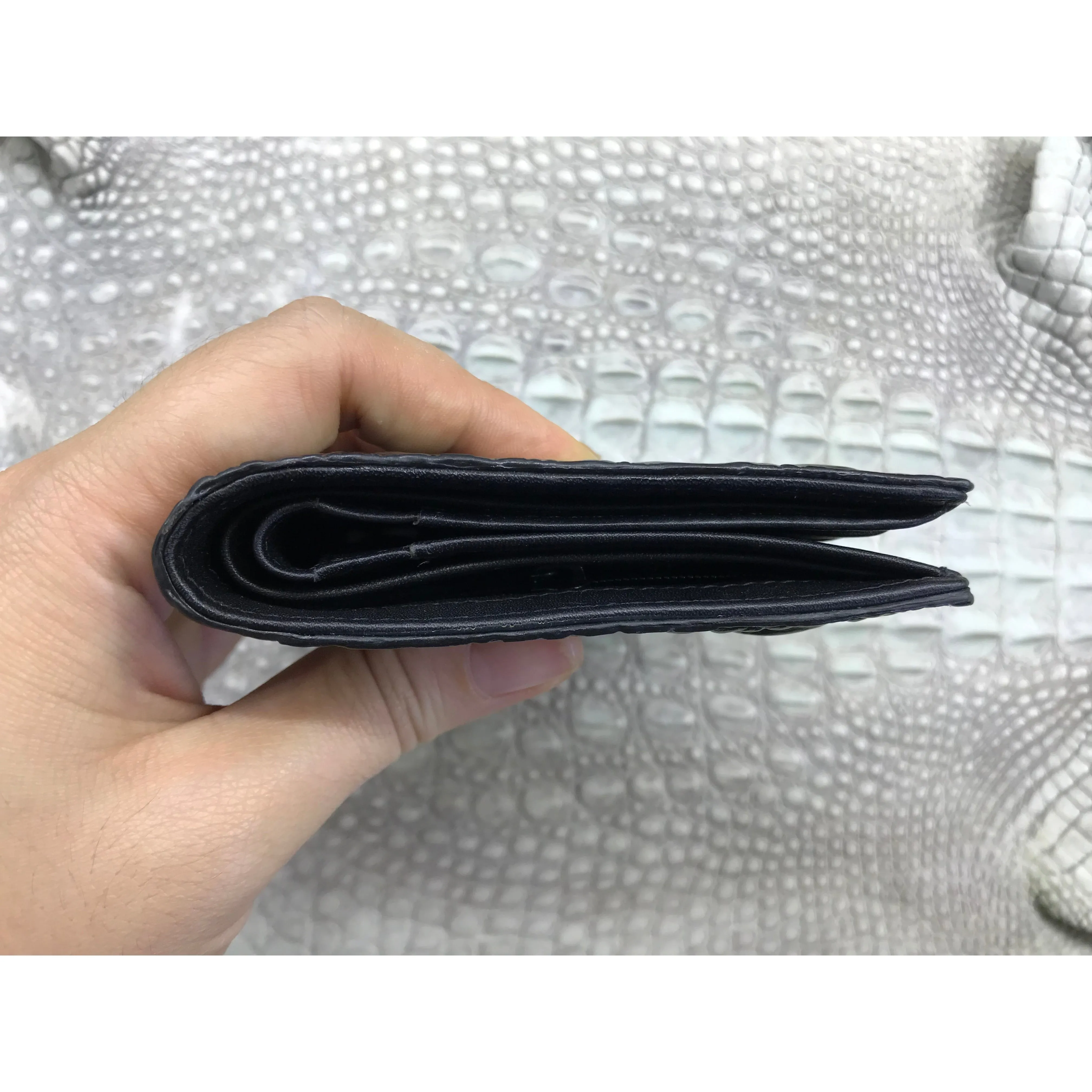 Black Alligator Horn Back Skin Bifold Vertical Wallet For Men | Handmade Crocodile Leather Wallet RFID Blocking | VL5678