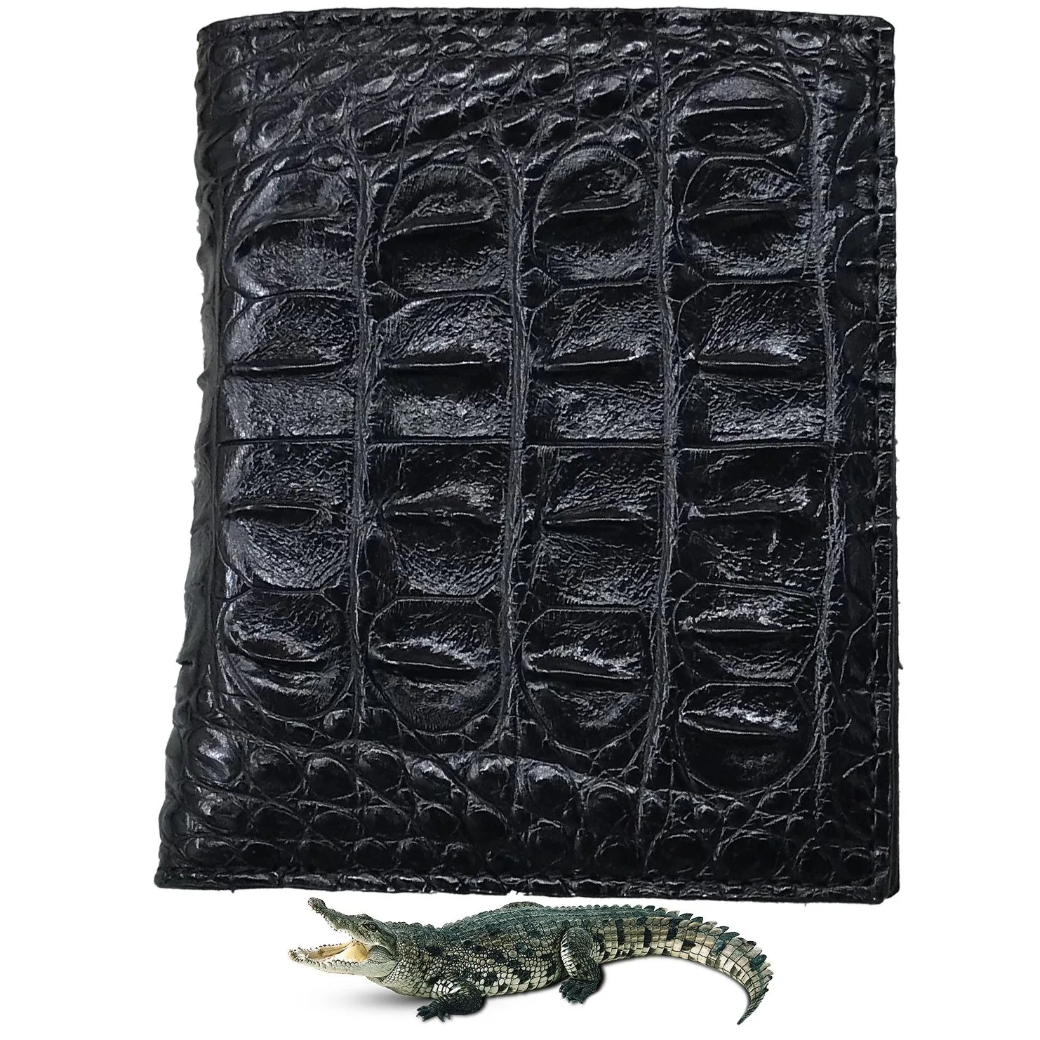 Black Alligator Horn Back Skin Bifold Vertical Wallet For Men | Handmade Crocodile Leather Wallet RFID Blocking | VL5678