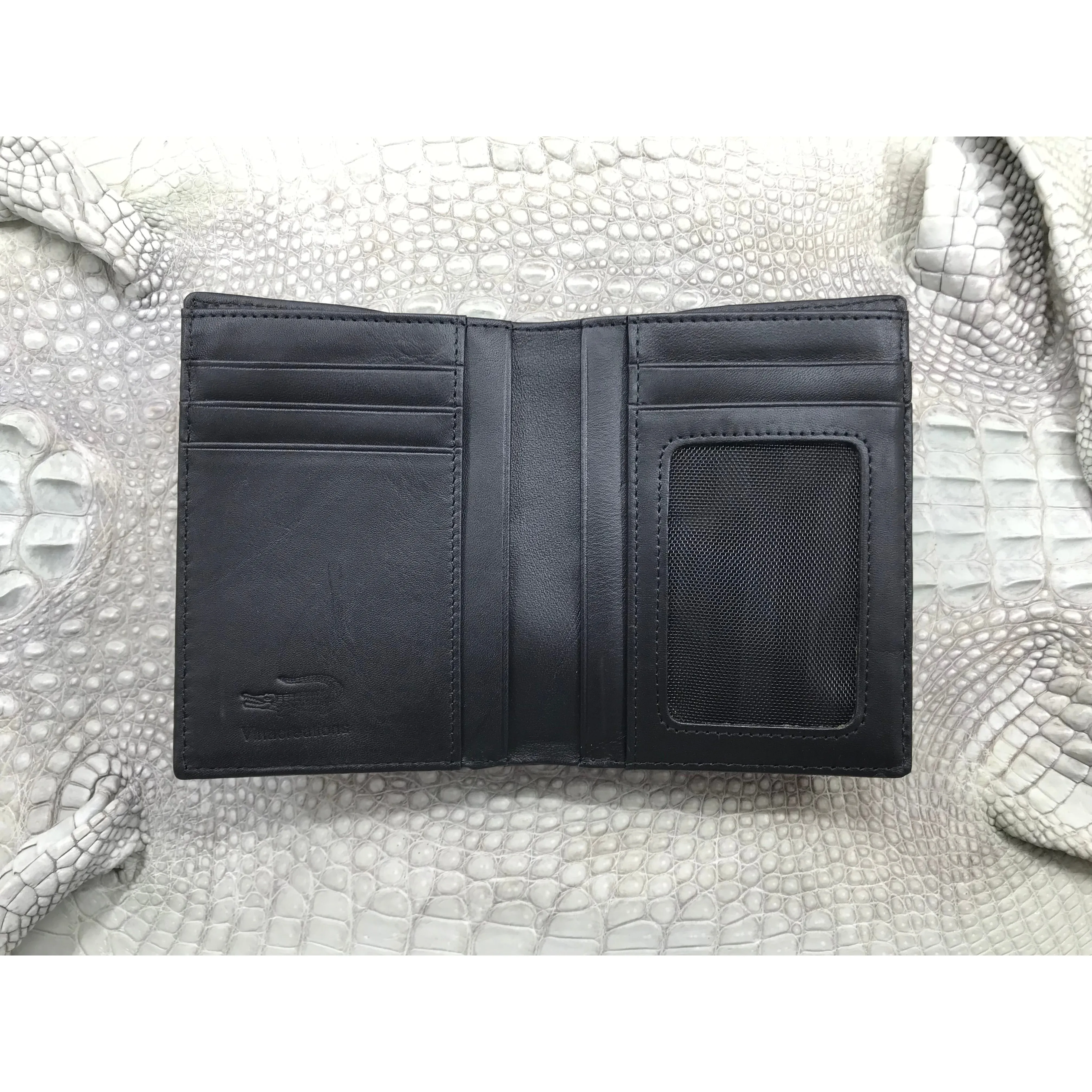 Black Alligator Horn Back Skin Bifold Vertical Wallet For Men | Handmade Crocodile Leather Wallet RFID Blocking | VL5678