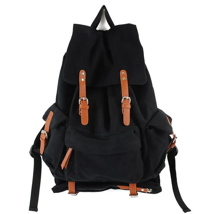 Black CANVAS Mens Casual Waterproof Computer Backpack Black Travel Backpack College Backpack Hiking Backpack For Men