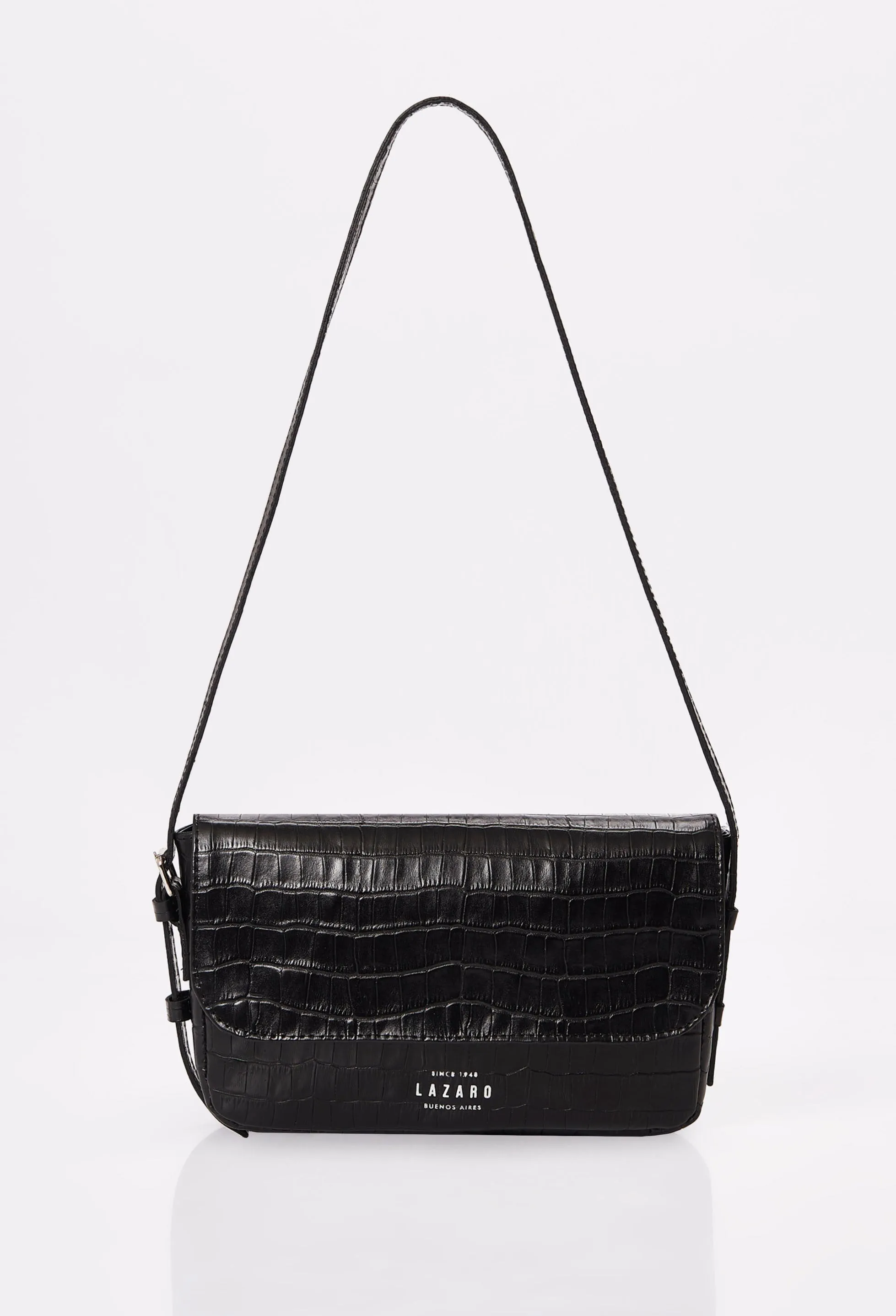 Black Croco Leather Shoulder Flap Bag 'Gwen'