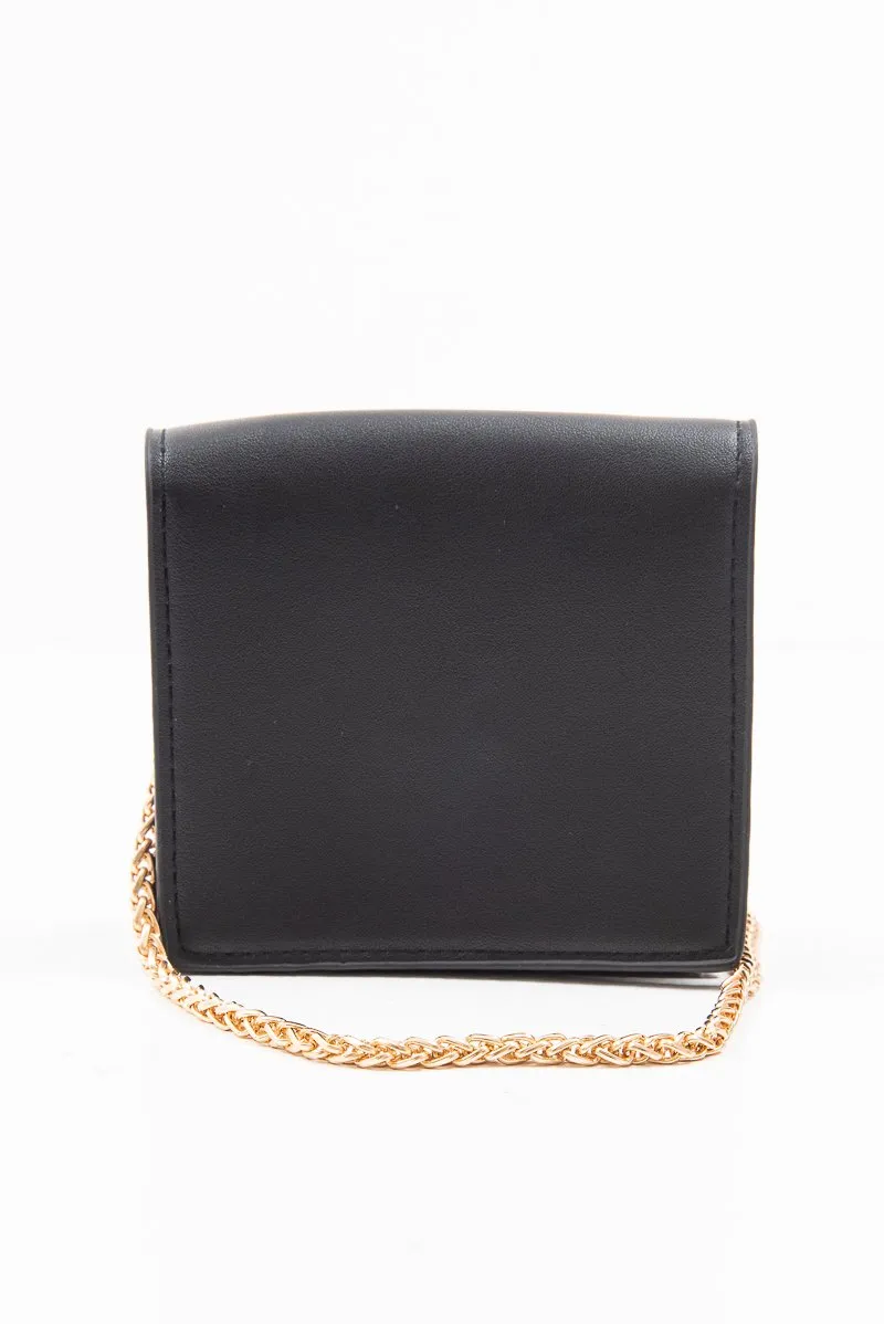 Black Faux Leather Chain Mini Cross Body Bag - Wilda