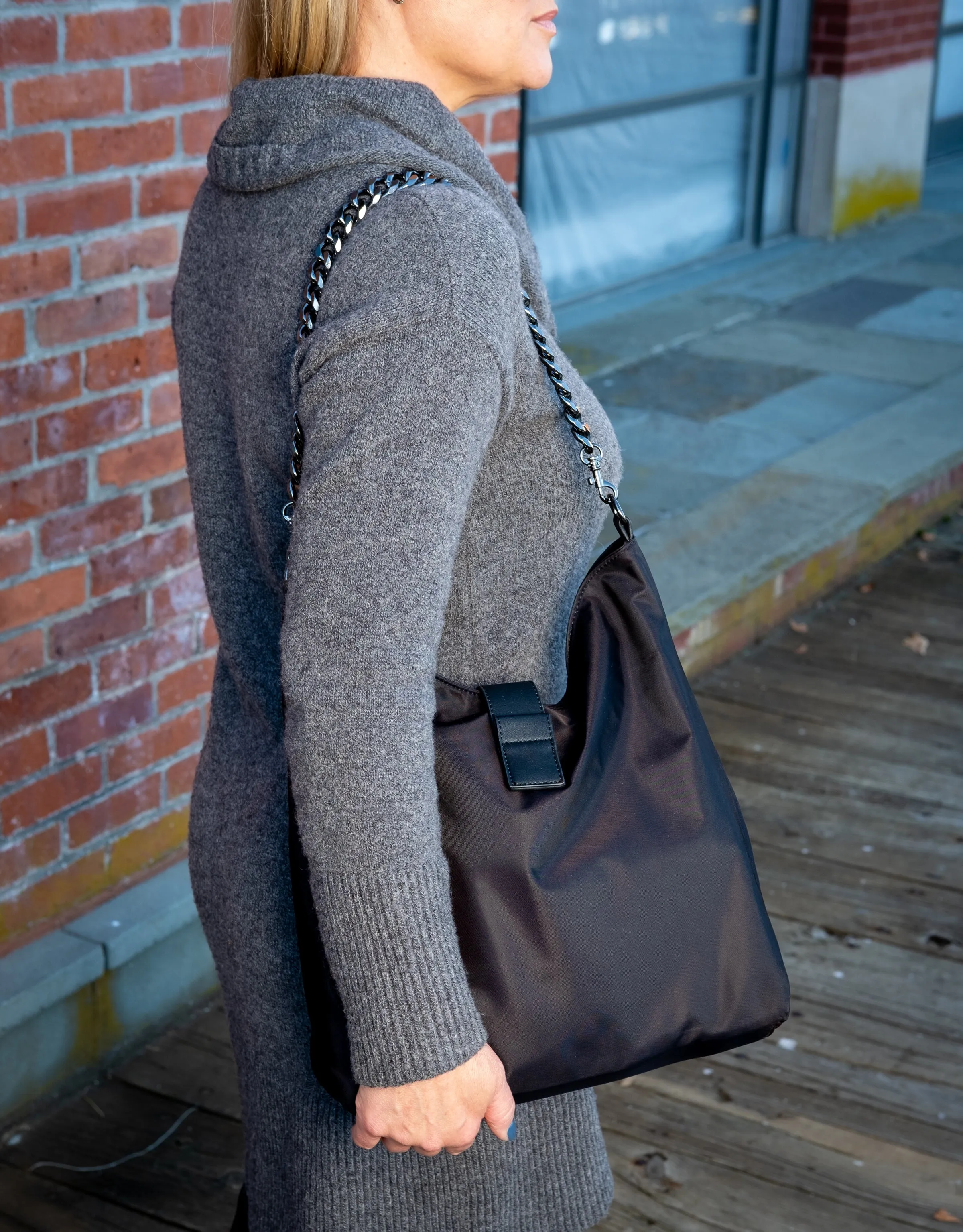 Black HydroHobo® Bag with Gunmetal Hardware