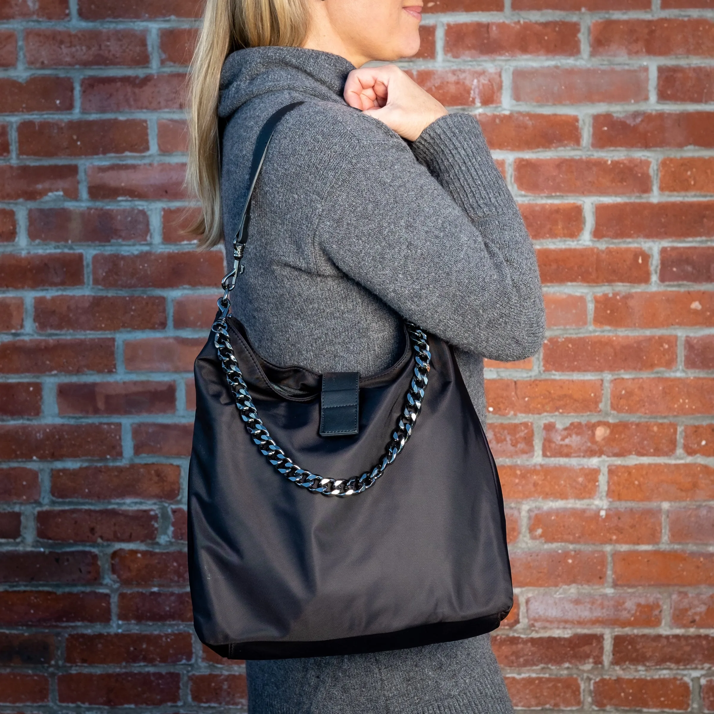 Black HydroHobo® Bag with Gunmetal Hardware