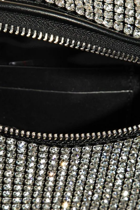 Black Vegan Leather Pavé Rhinestone Crossbody Bag