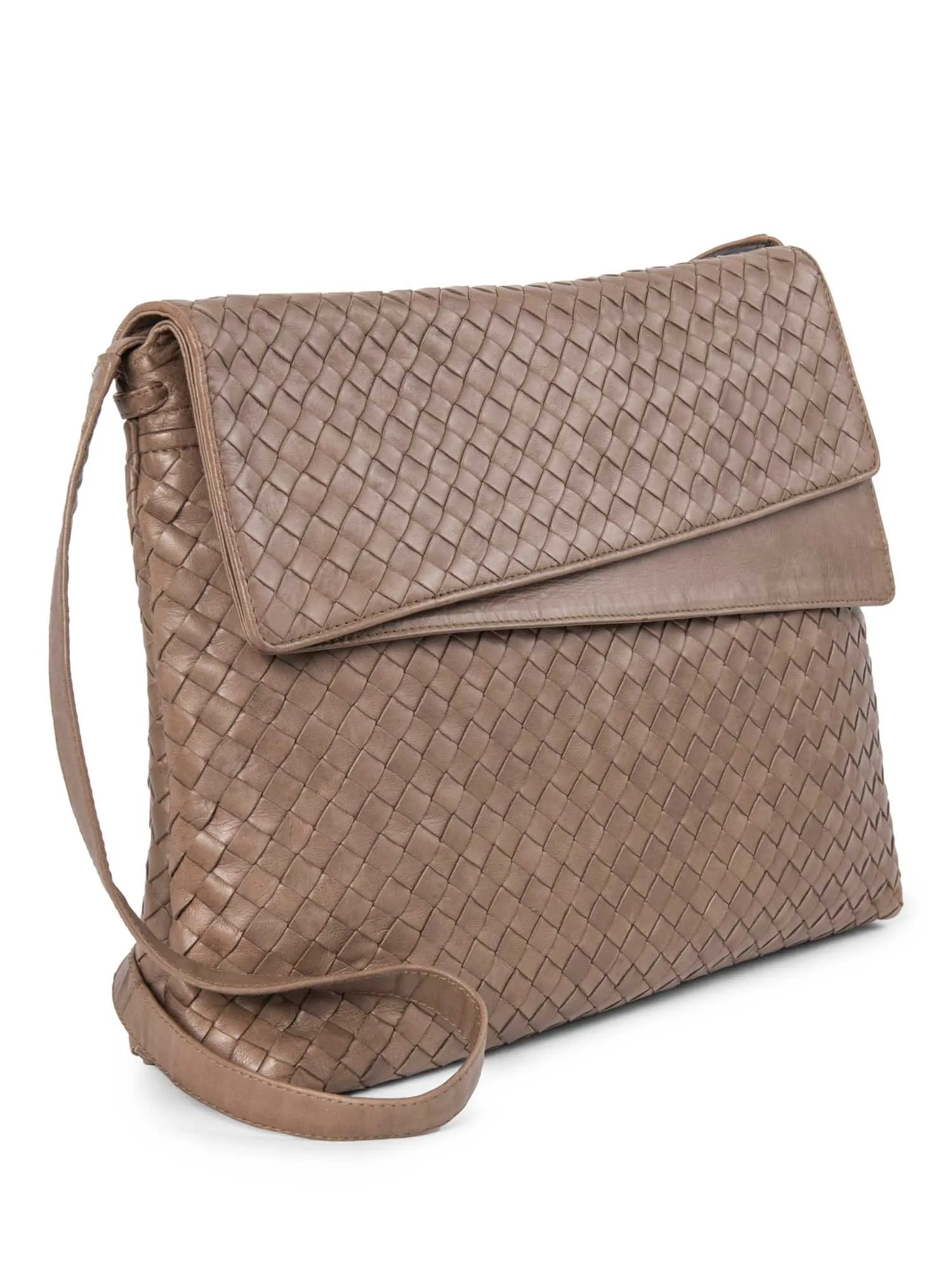 Bottega Veneta Intrecciato Flap Messenger Bag Taupe