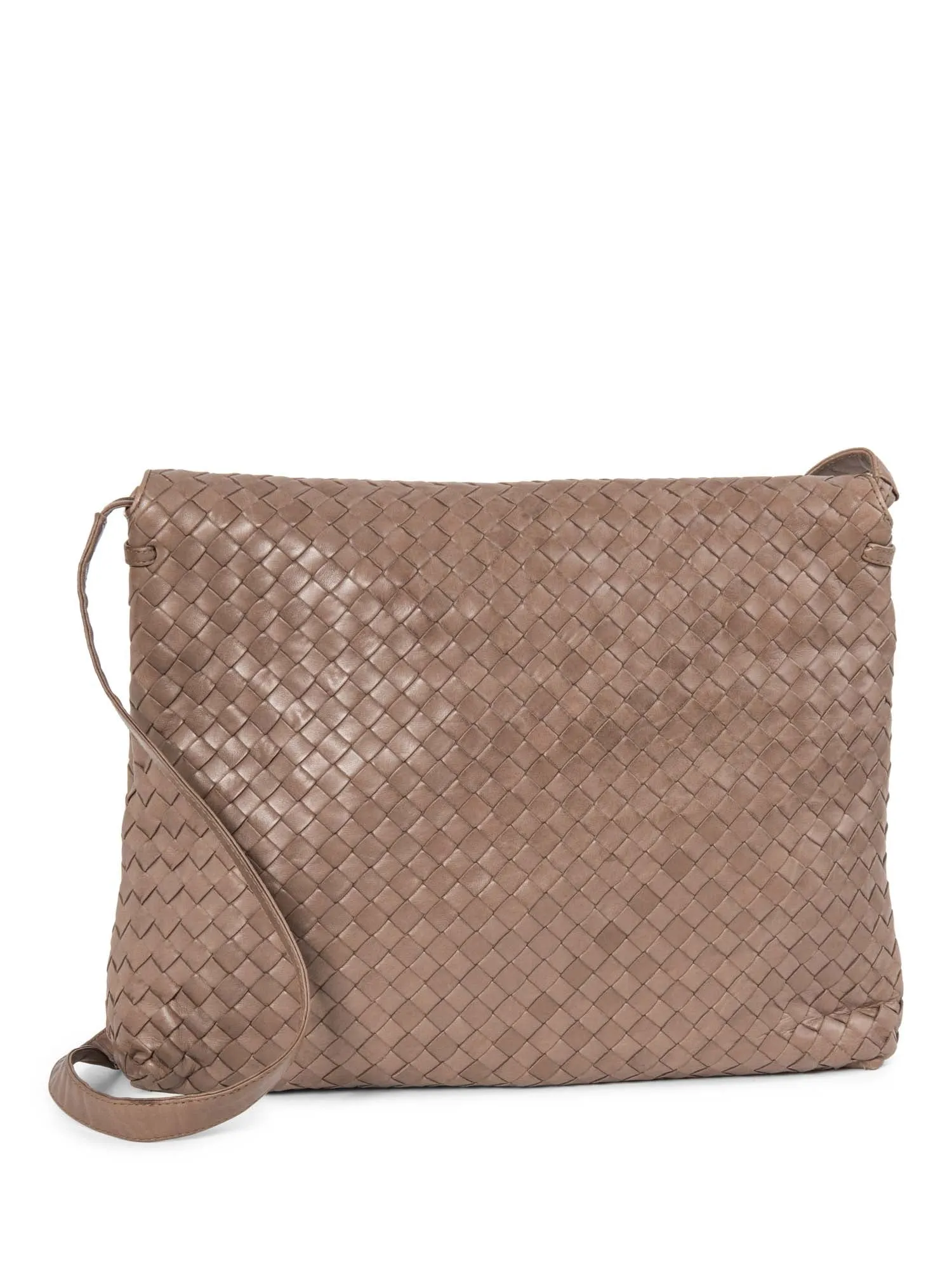 Bottega Veneta Intrecciato Flap Messenger Bag Taupe