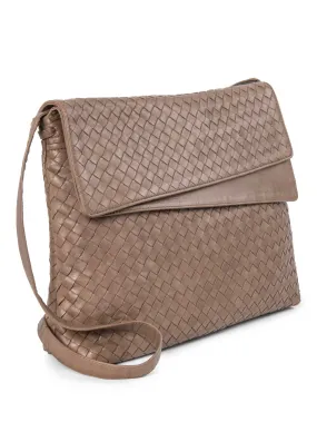 Bottega Veneta Intrecciato Flap Messenger Bag Taupe