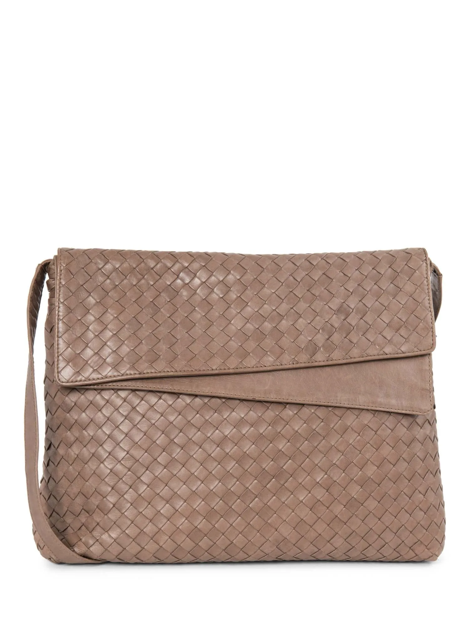 Bottega Veneta Intrecciato Flap Messenger Bag Taupe