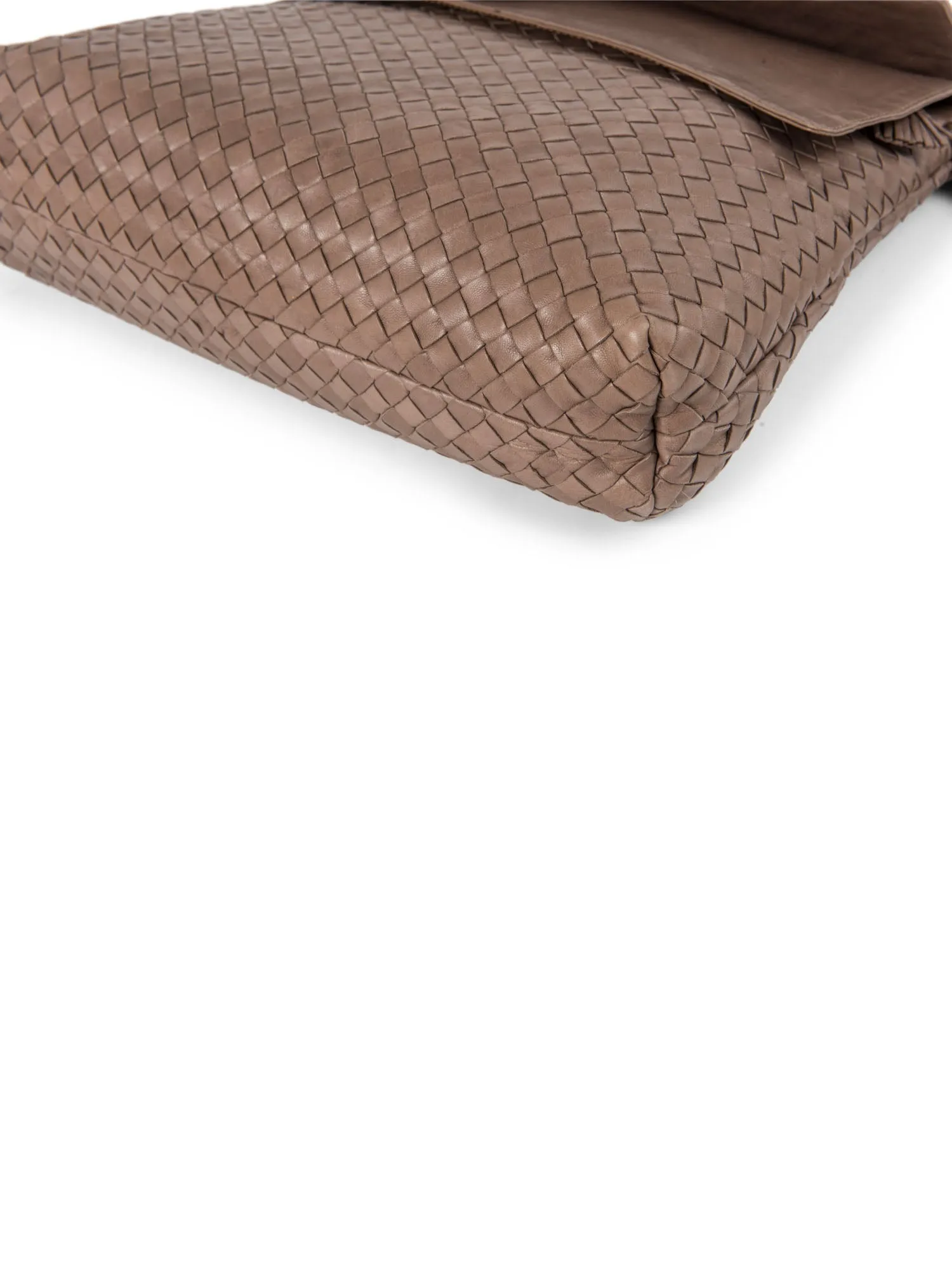 Bottega Veneta Intrecciato Flap Messenger Bag Taupe