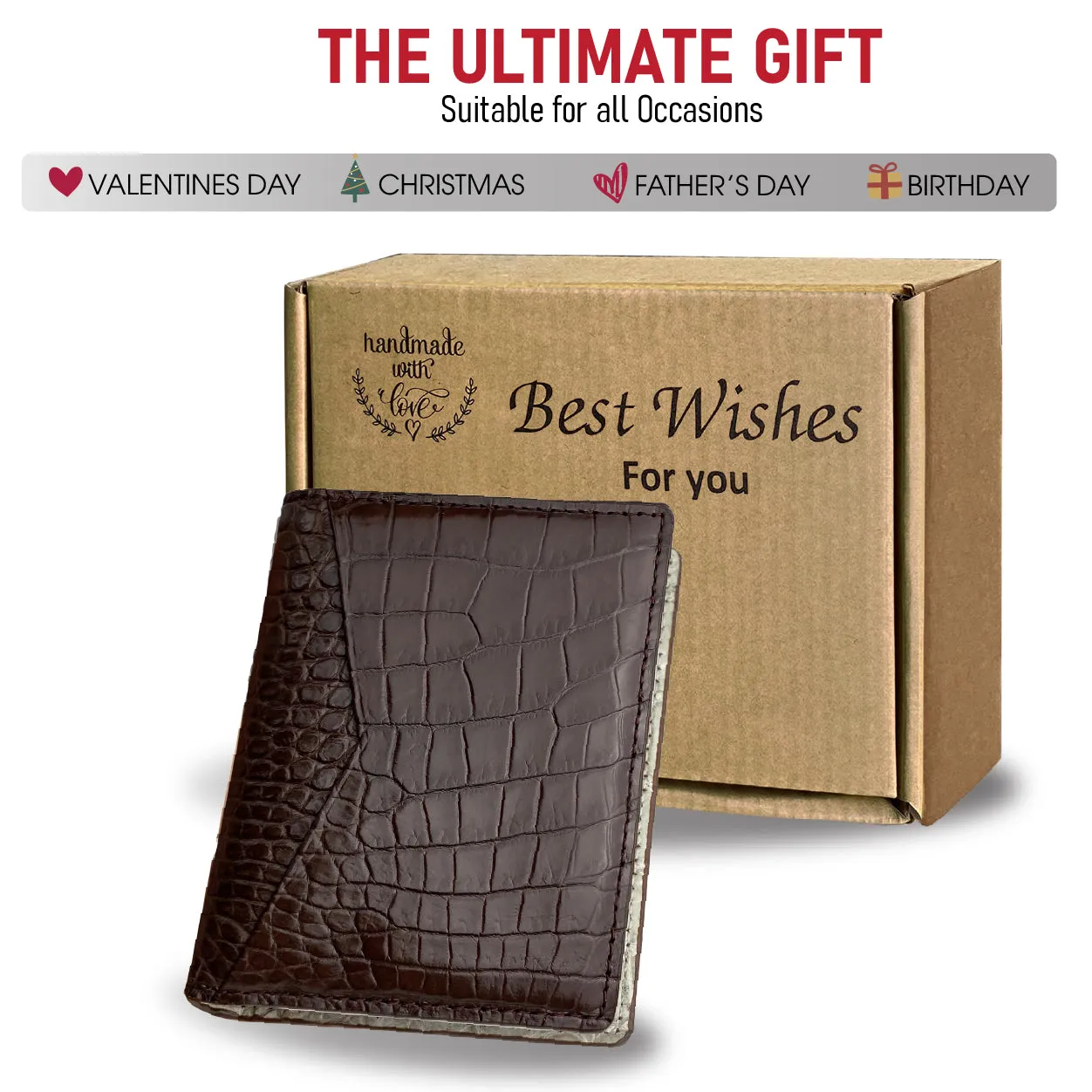 Brown & White Double Side Alligator Leather Credit Card Holder | RFID Blocking | CARD-30