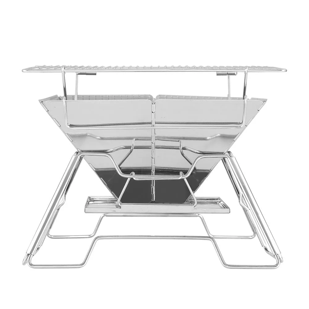 Camping Fire Pit BBQ 2-in-1 Grill Smoker Outdoor Portable Stainless Steel