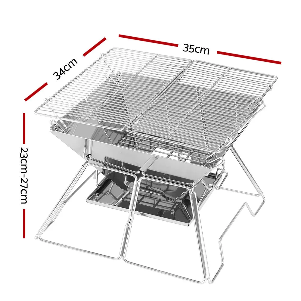 Camping Fire Pit BBQ 2-in-1 Grill Smoker Outdoor Portable Stainless Steel