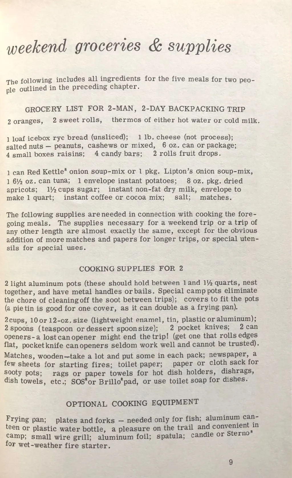 (Camping) Ruth Dyar Mendenhall. Backpack Cookery