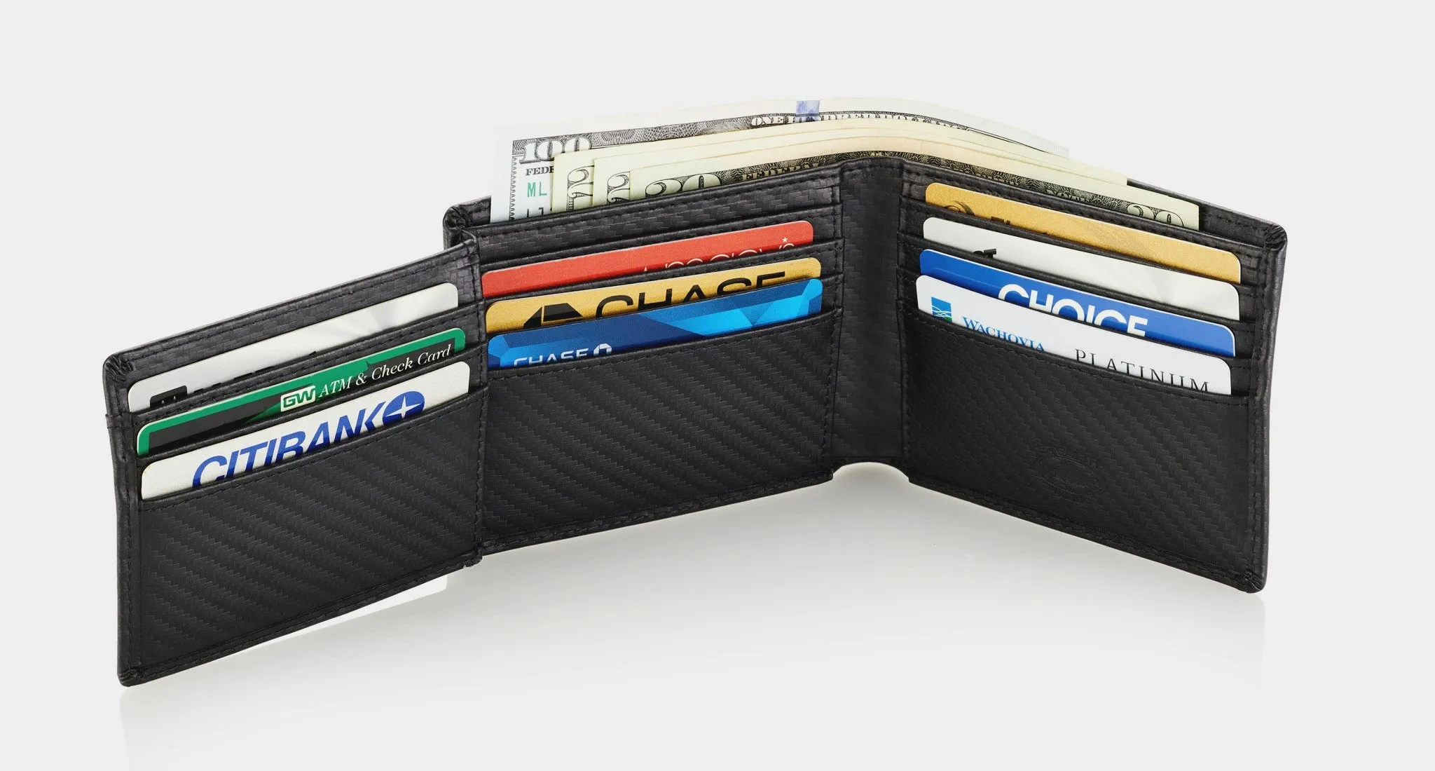 Carbon Fiber RFID Wallet With Flip Out ID Window and 12 Card Slots