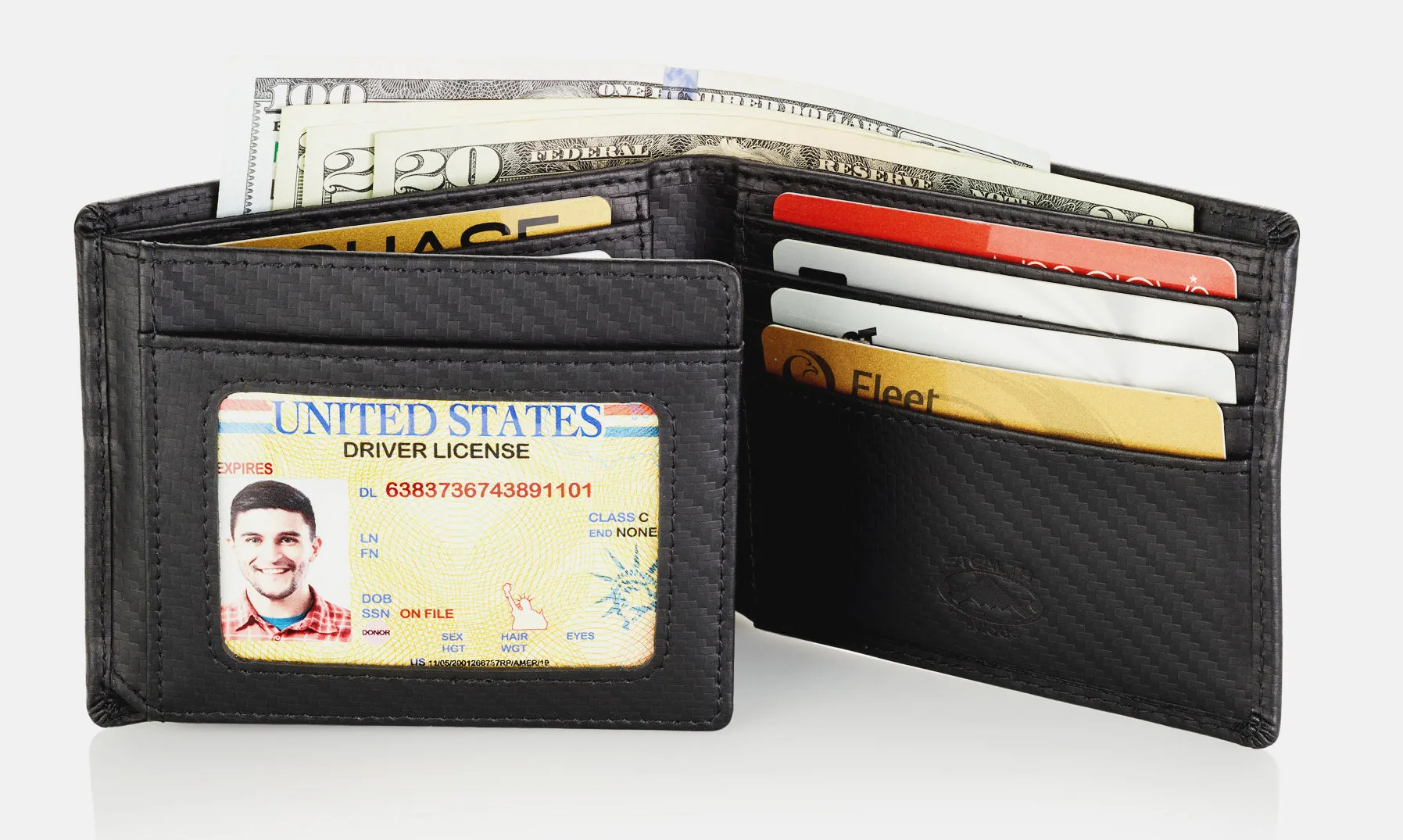 Carbon Fiber RFID Wallet With Flip Out ID Window and 12 Card Slots