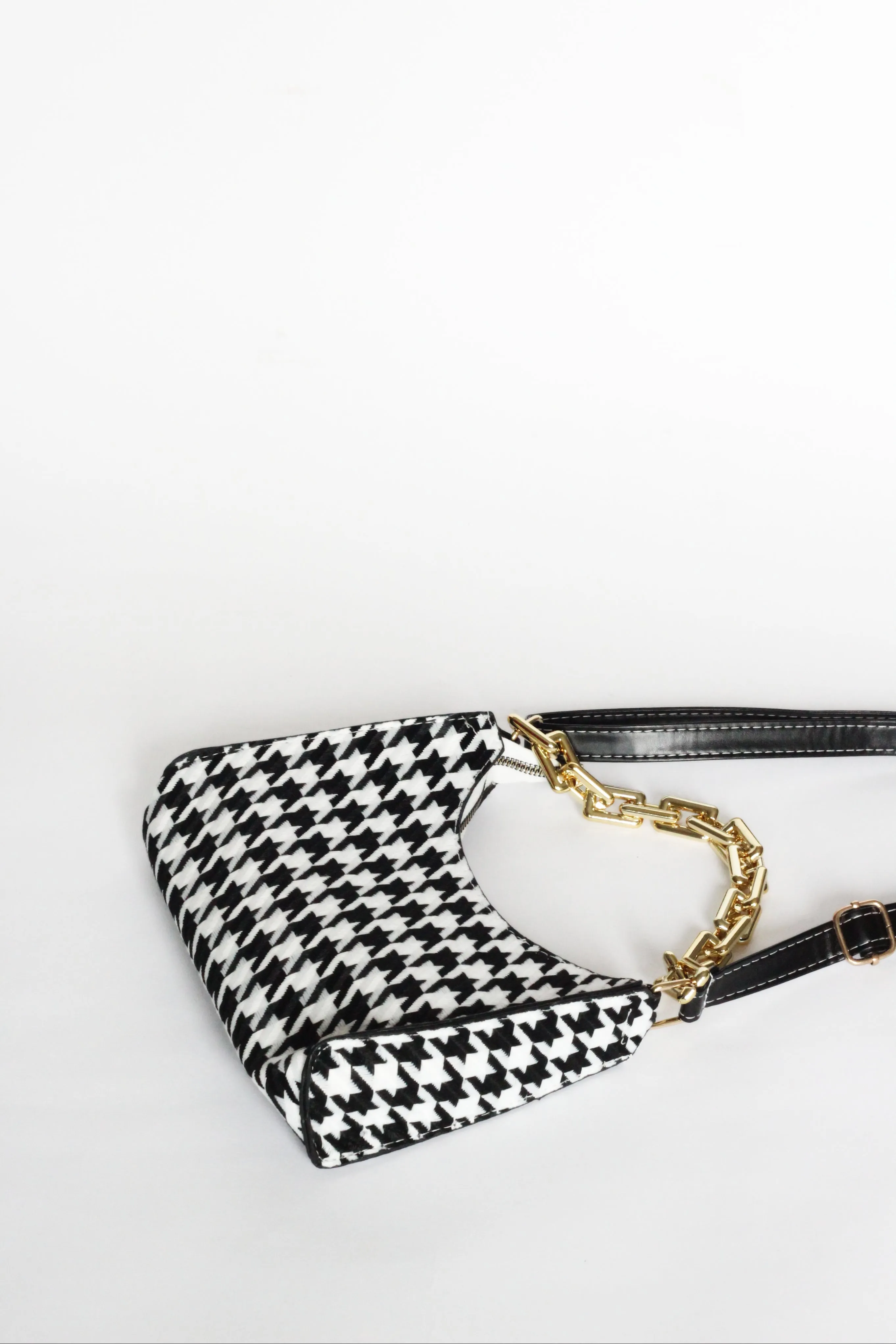 CASSIA Black Houndstooth Mini Shoulder Bag