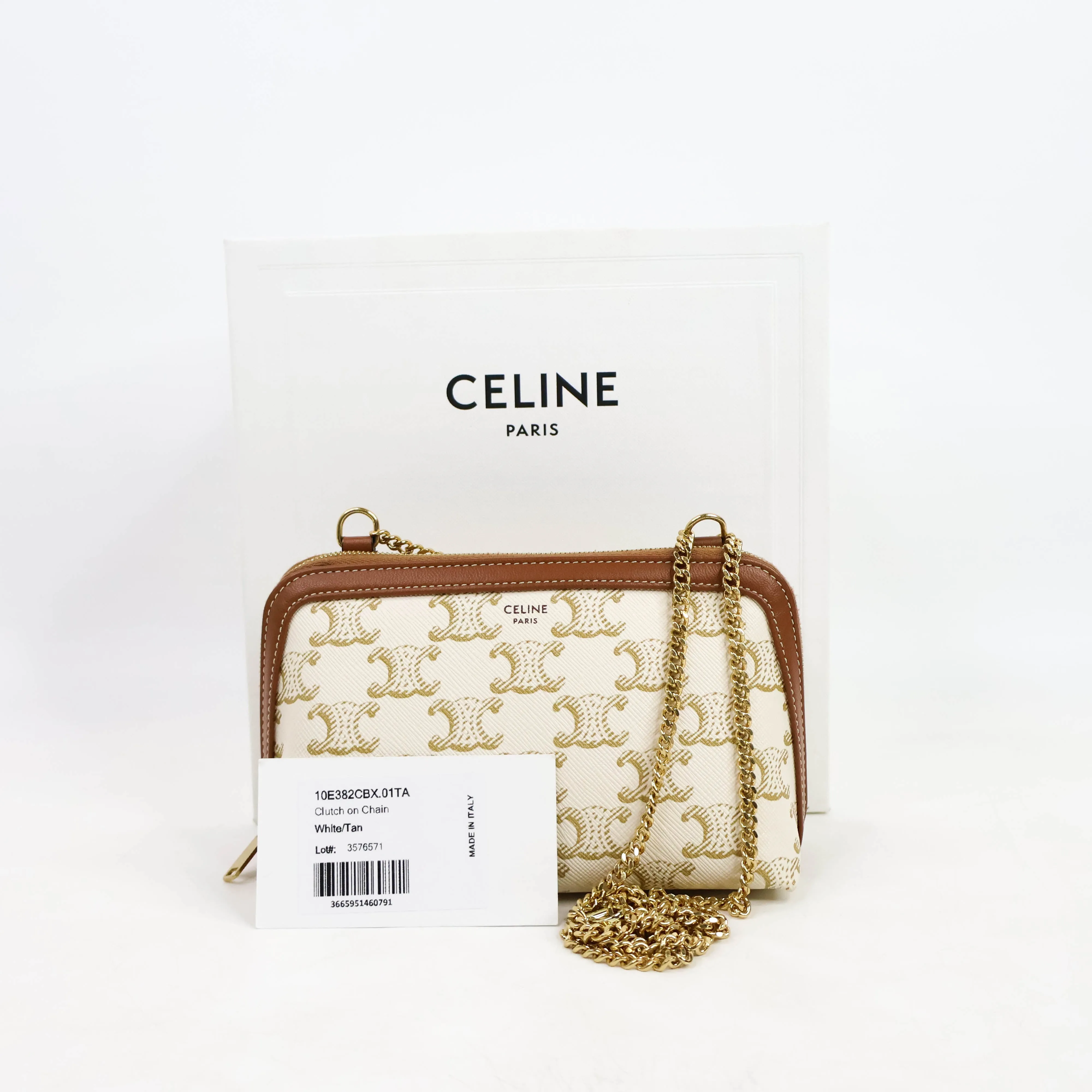 Celine Clutch On Chain White/Tan