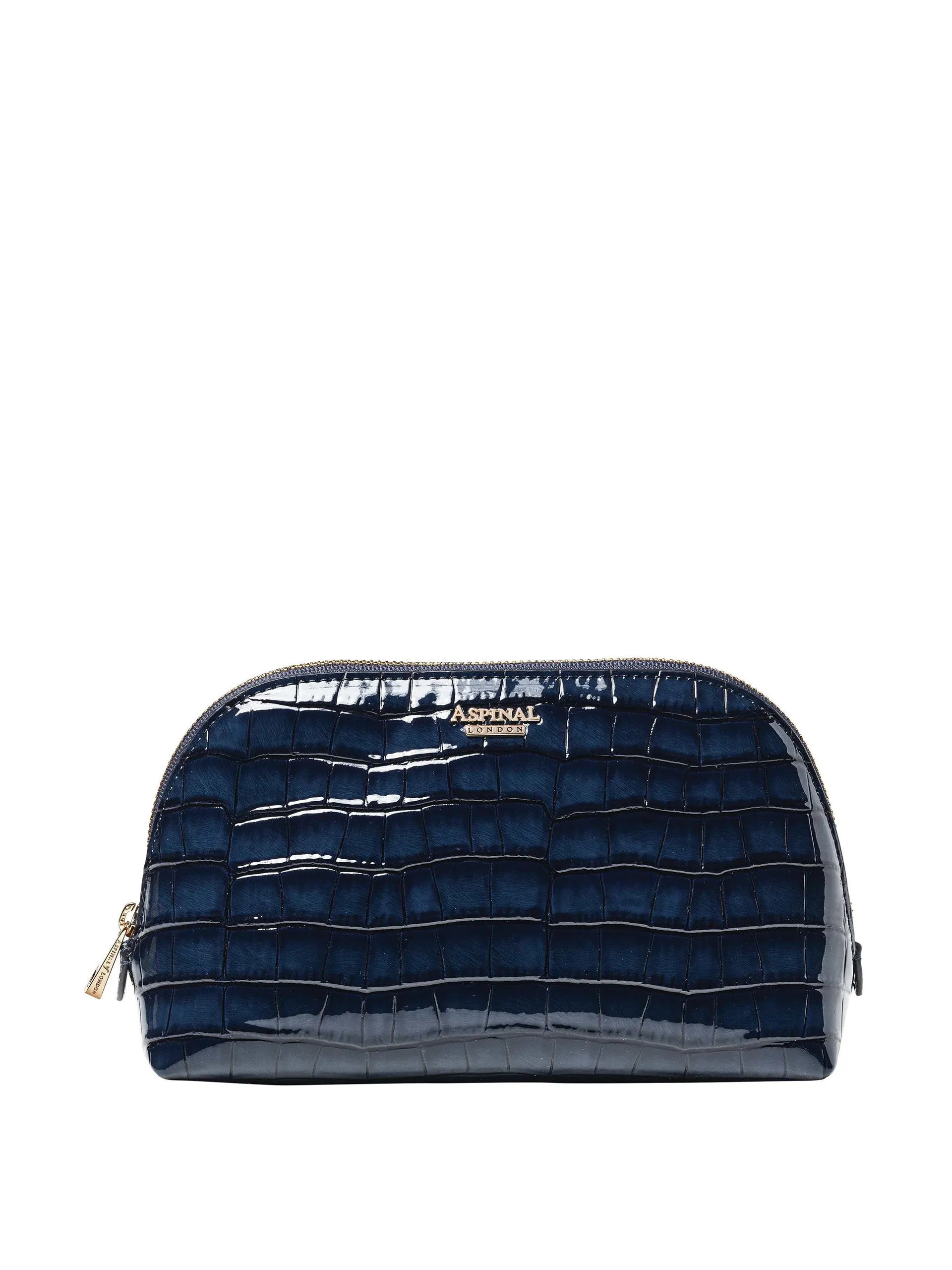 Classic makeup case in midnight embossed patent croc