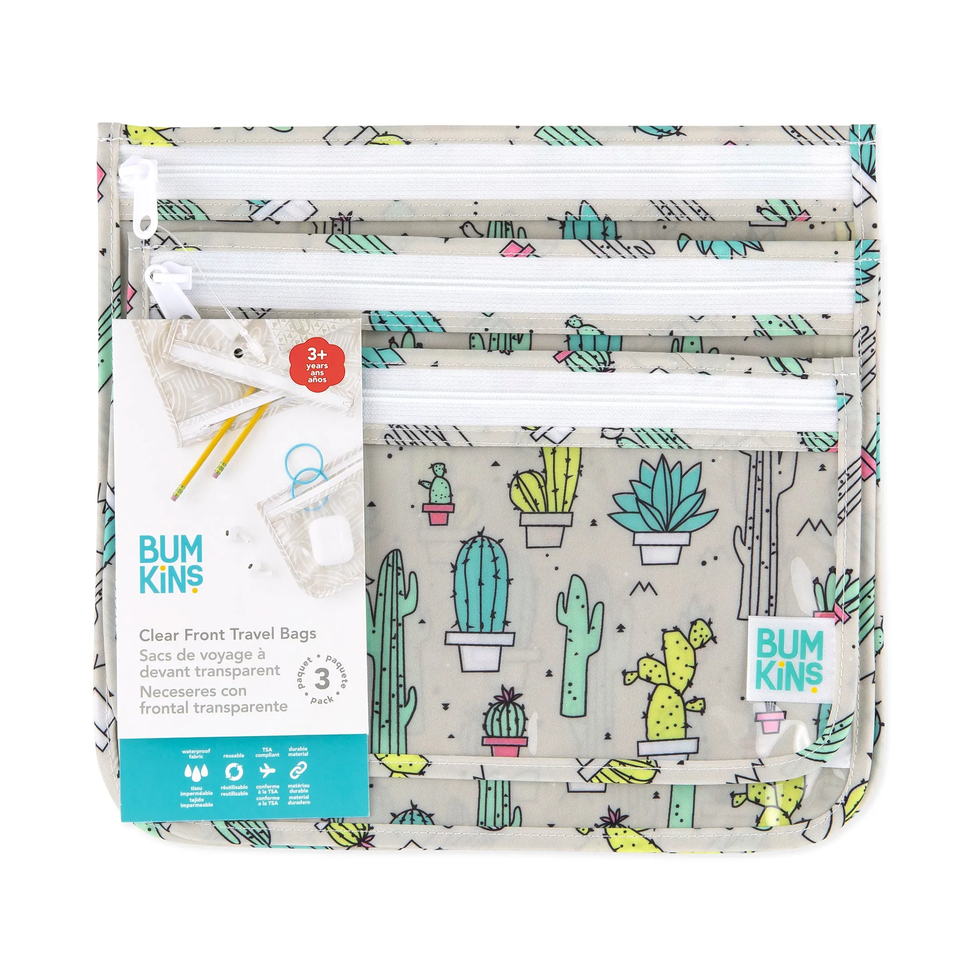 Clear Travel Bag 3-Pack: Cacti