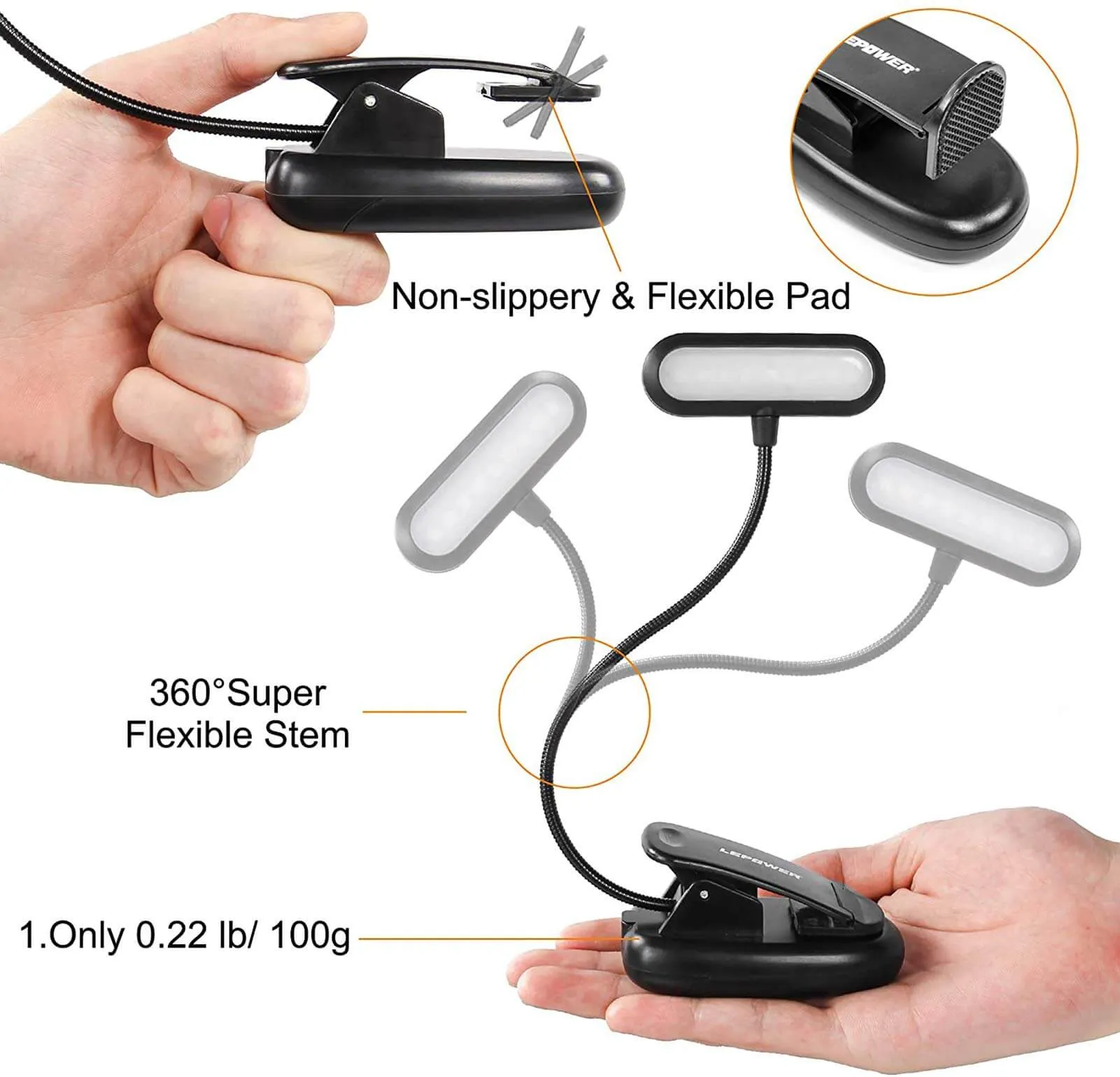 Clip-on Book Light Eye-Caring Dimmable Battery Operated