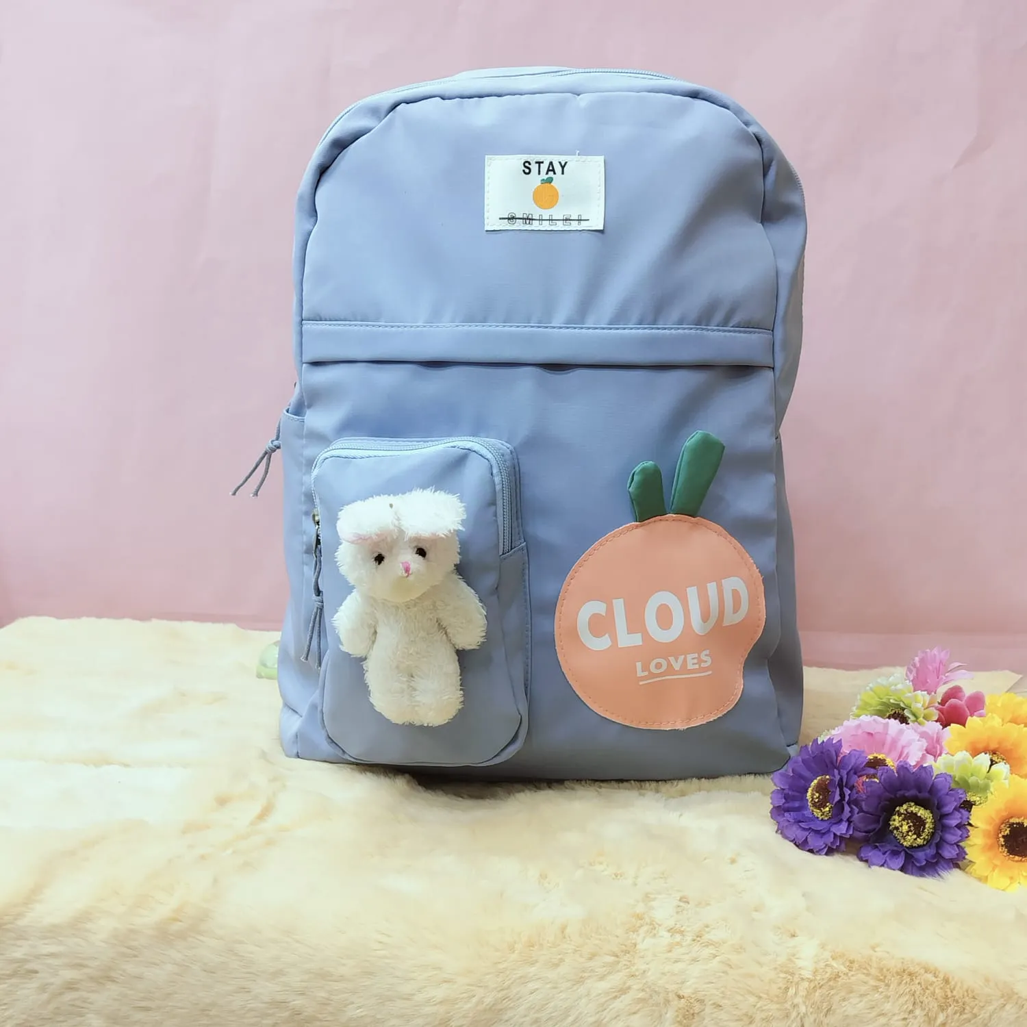 Cloud Love Printed With Mini  Bunny Fancy Backpack