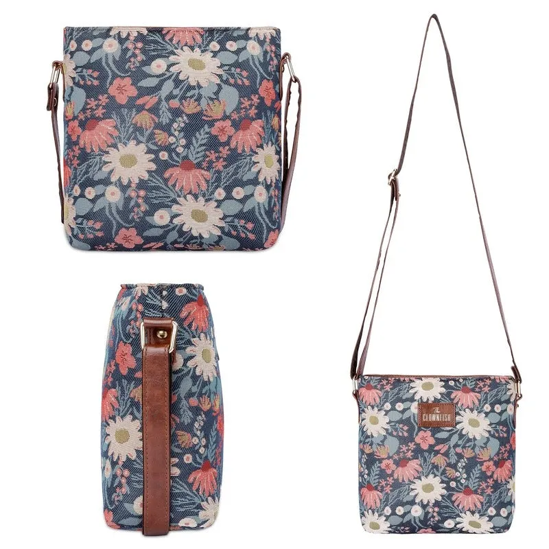 Combo: Linda Sling & Justina Handbag - Floral Design | 4 Pockets | Purple