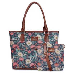 Combo: Linda Sling & Justina Handbag - Floral Design | 4 Pockets | Purple