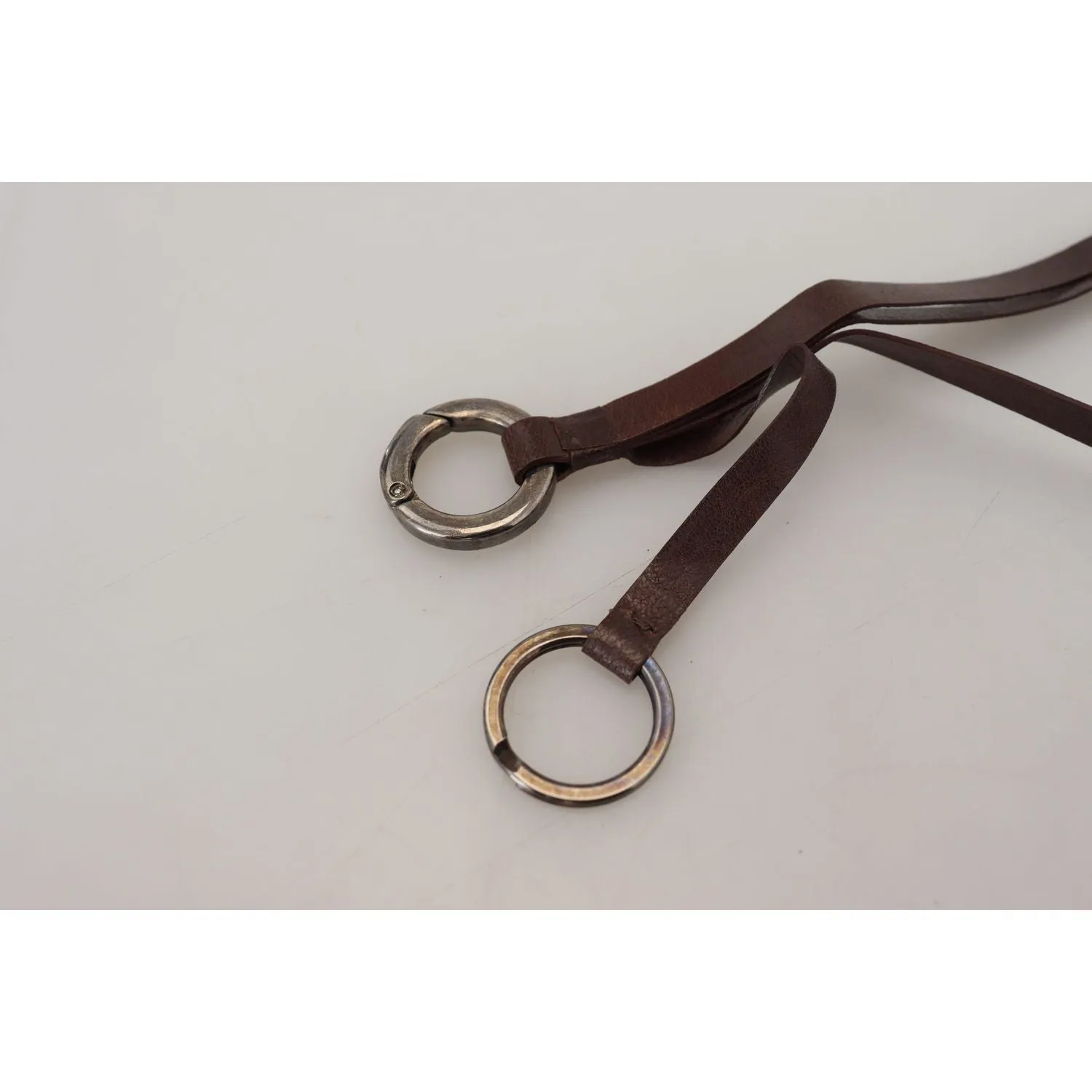 Costume National Elegant Brass & Leather Keychain Charm