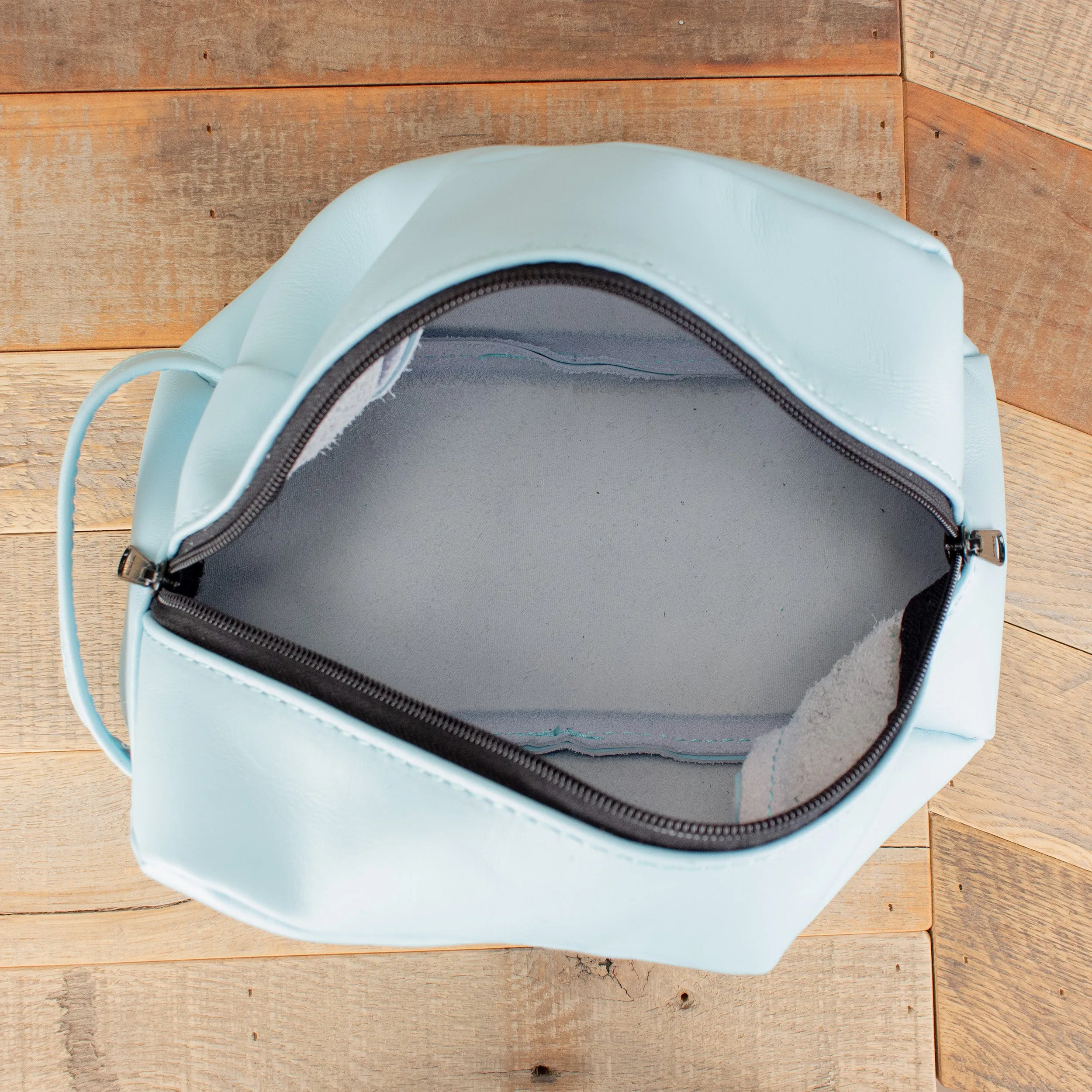 Cowhide Baby Blue Cosmetic Bag