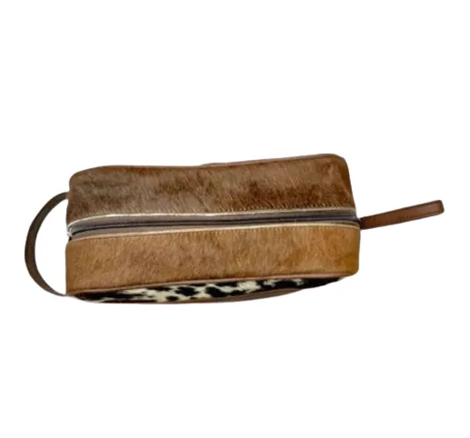 Cowhide Leather Travel Toiletry Bag Zipper Pouch